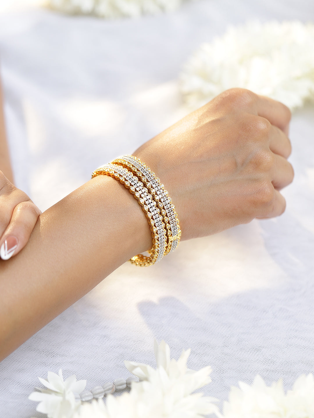 Gleaming American Diamond Golden Bangles