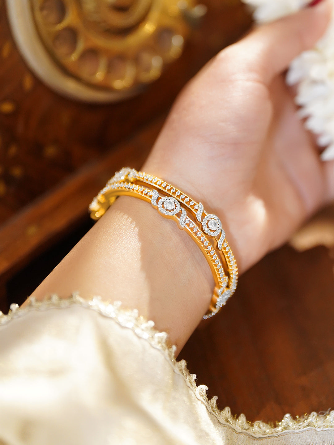 Statement Cubic Zirconia Solitaire Gold Bangles