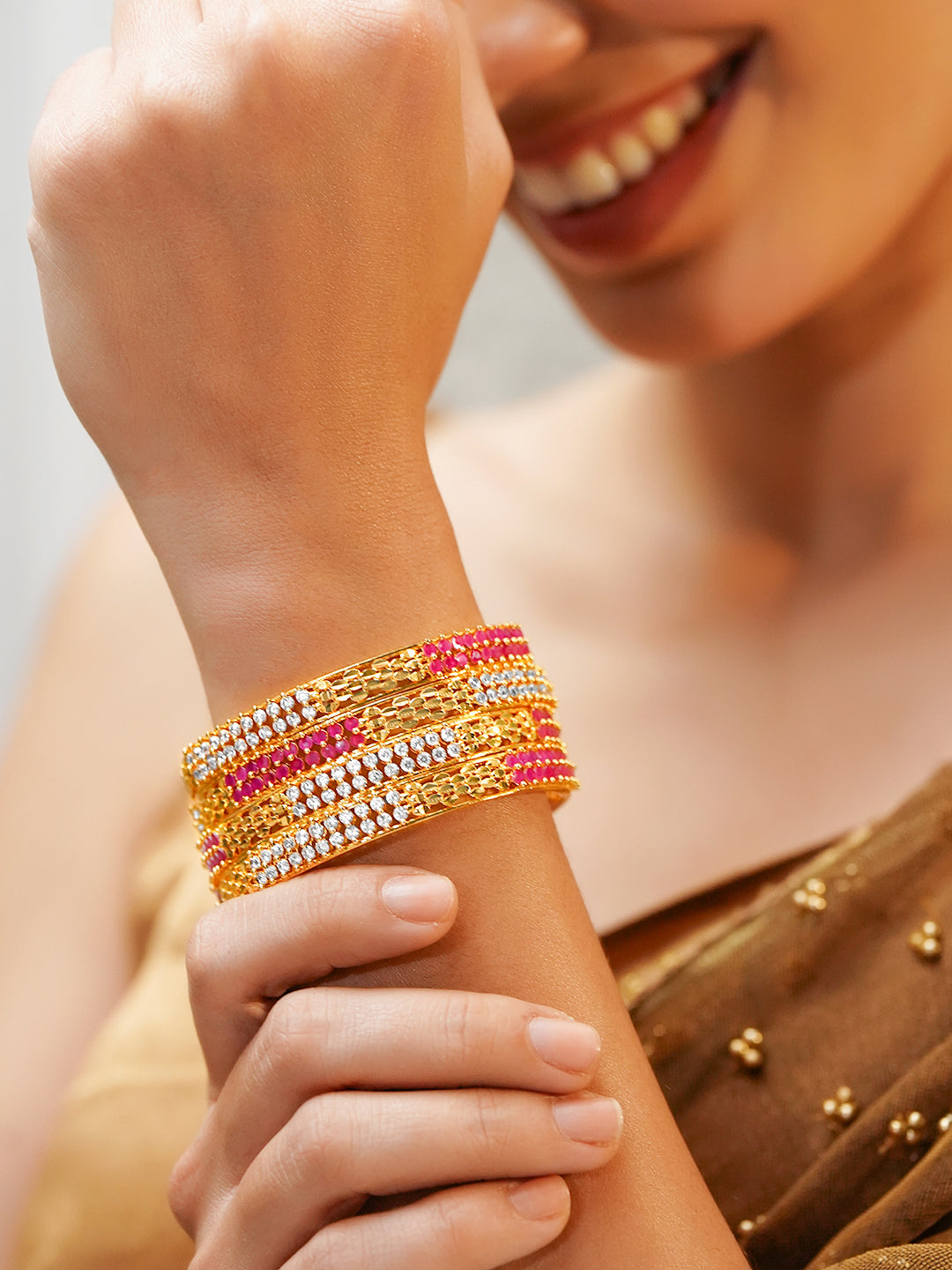 Pink & White Elegance Golden Bangles Set of 4