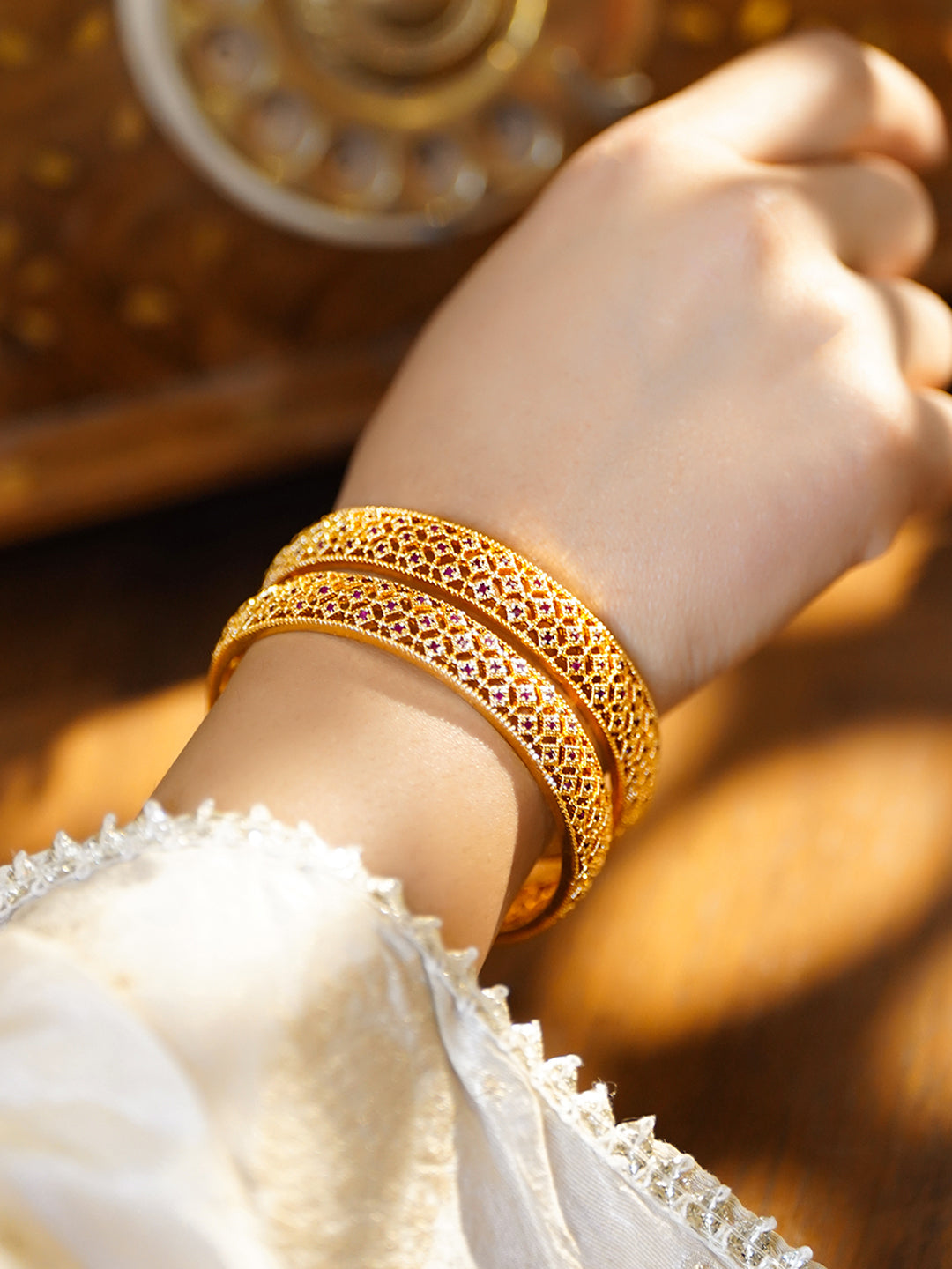 Pink Blush Gold Toned Bangles Set Of 2