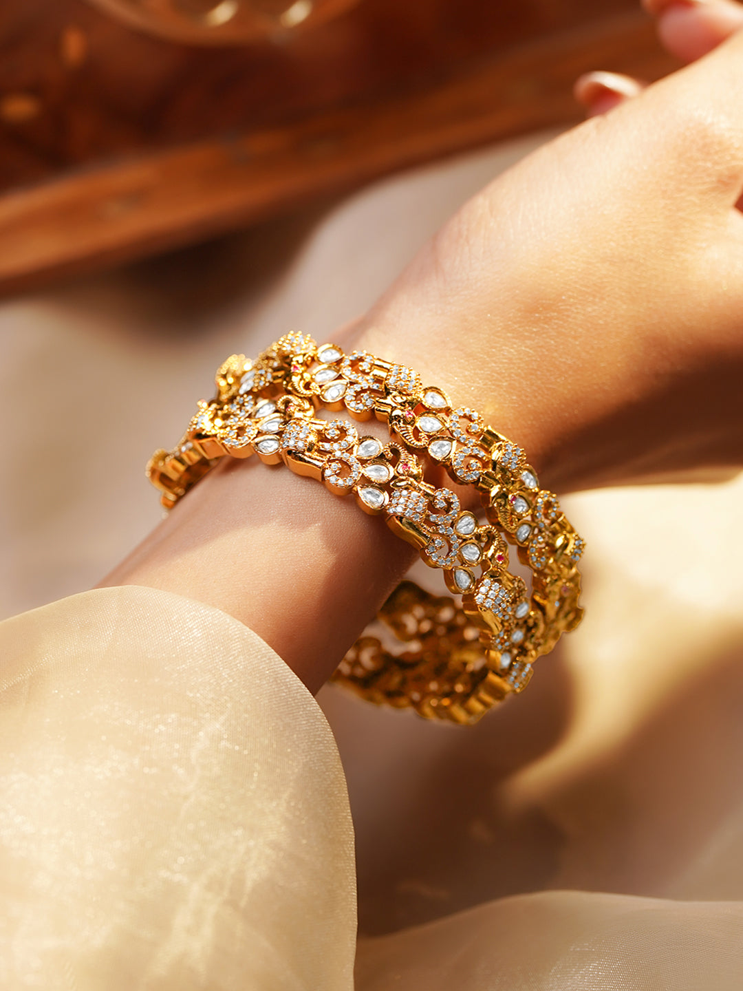 Royal Glow Gold Cubic Zirconia Bangles