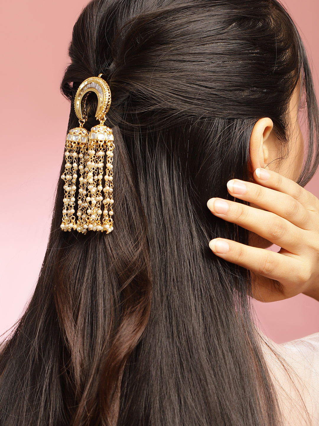 Kundan Pearl Shimmering Hair Brooch