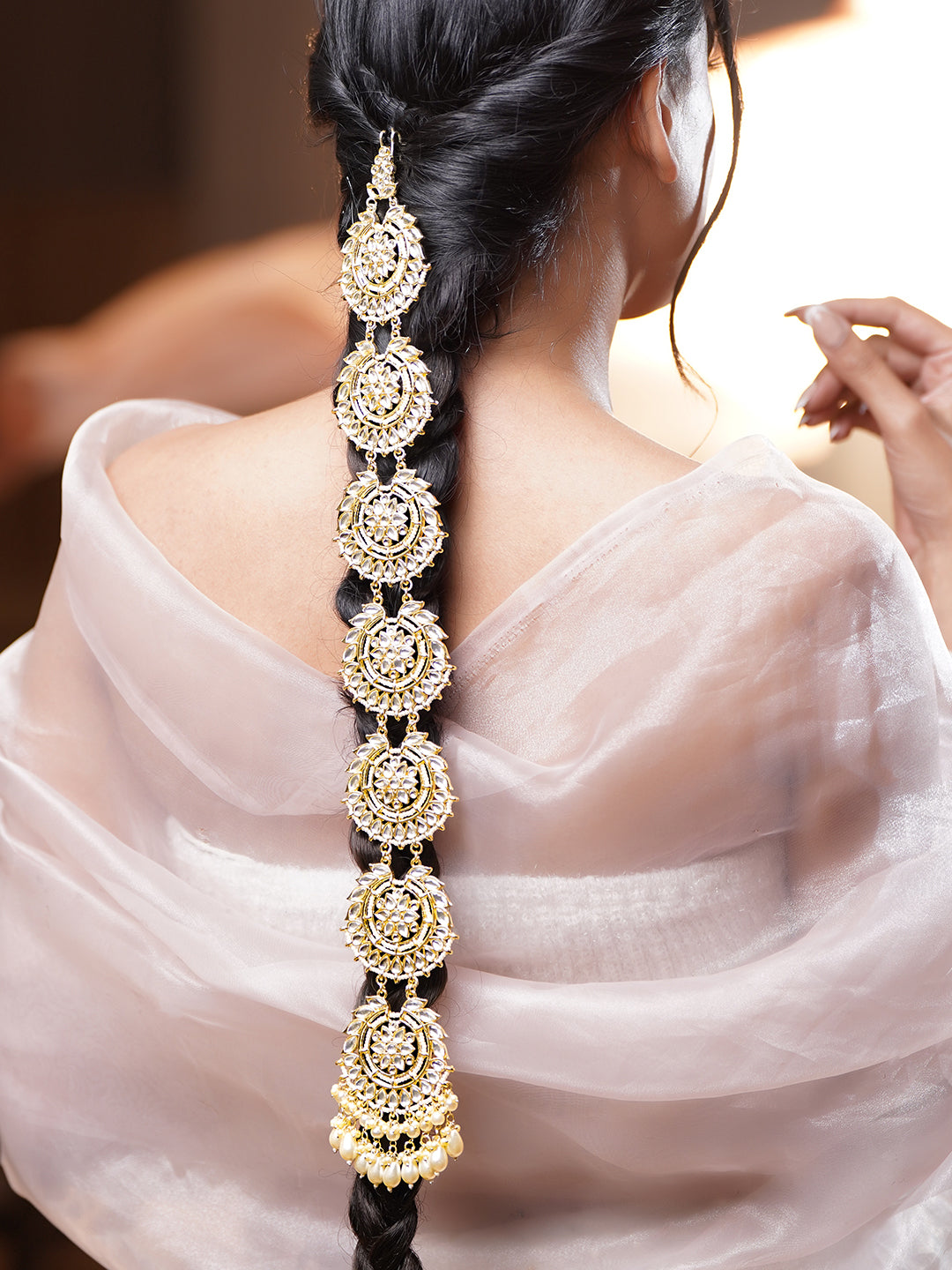 Kundan Tales Woven Through Hair Brooch