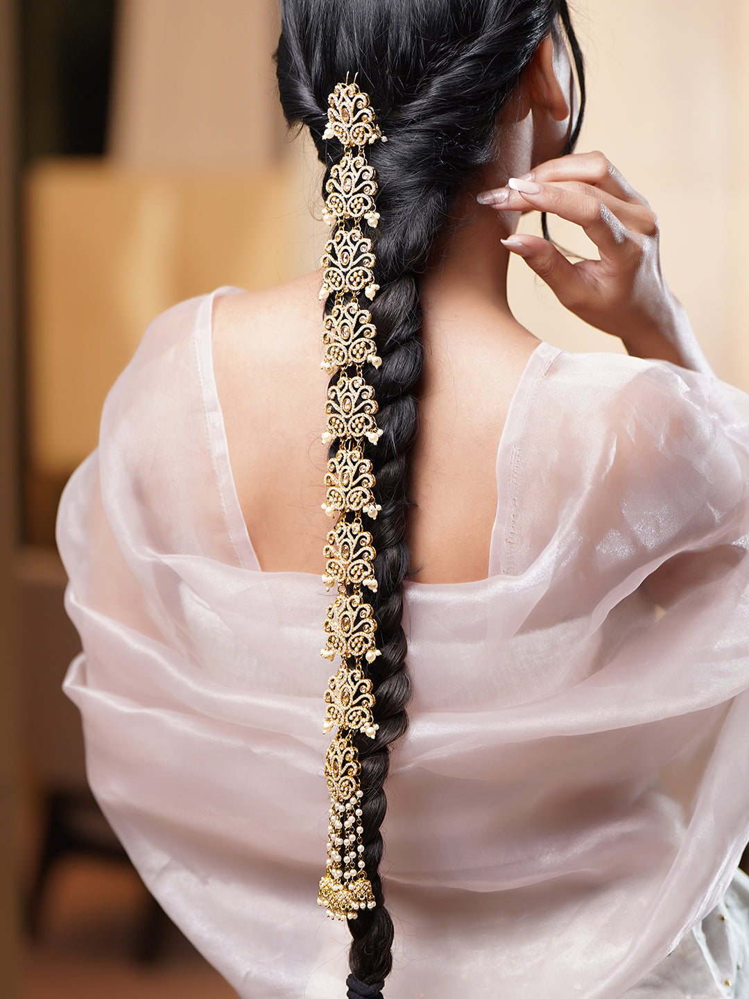Pearl Embellished Gold Toned Hair Brooch
