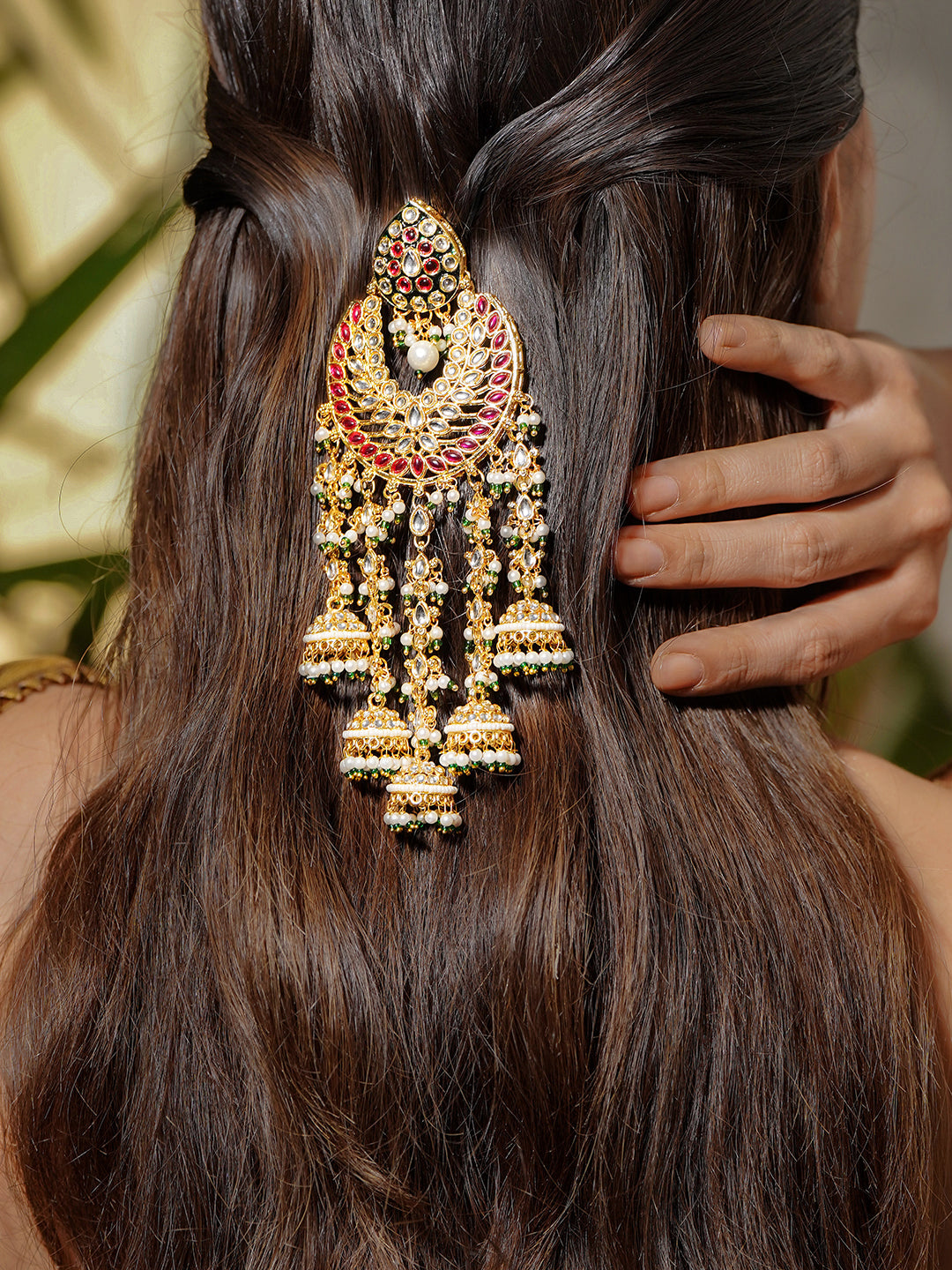Floral Crest Kundan Hair Brooch