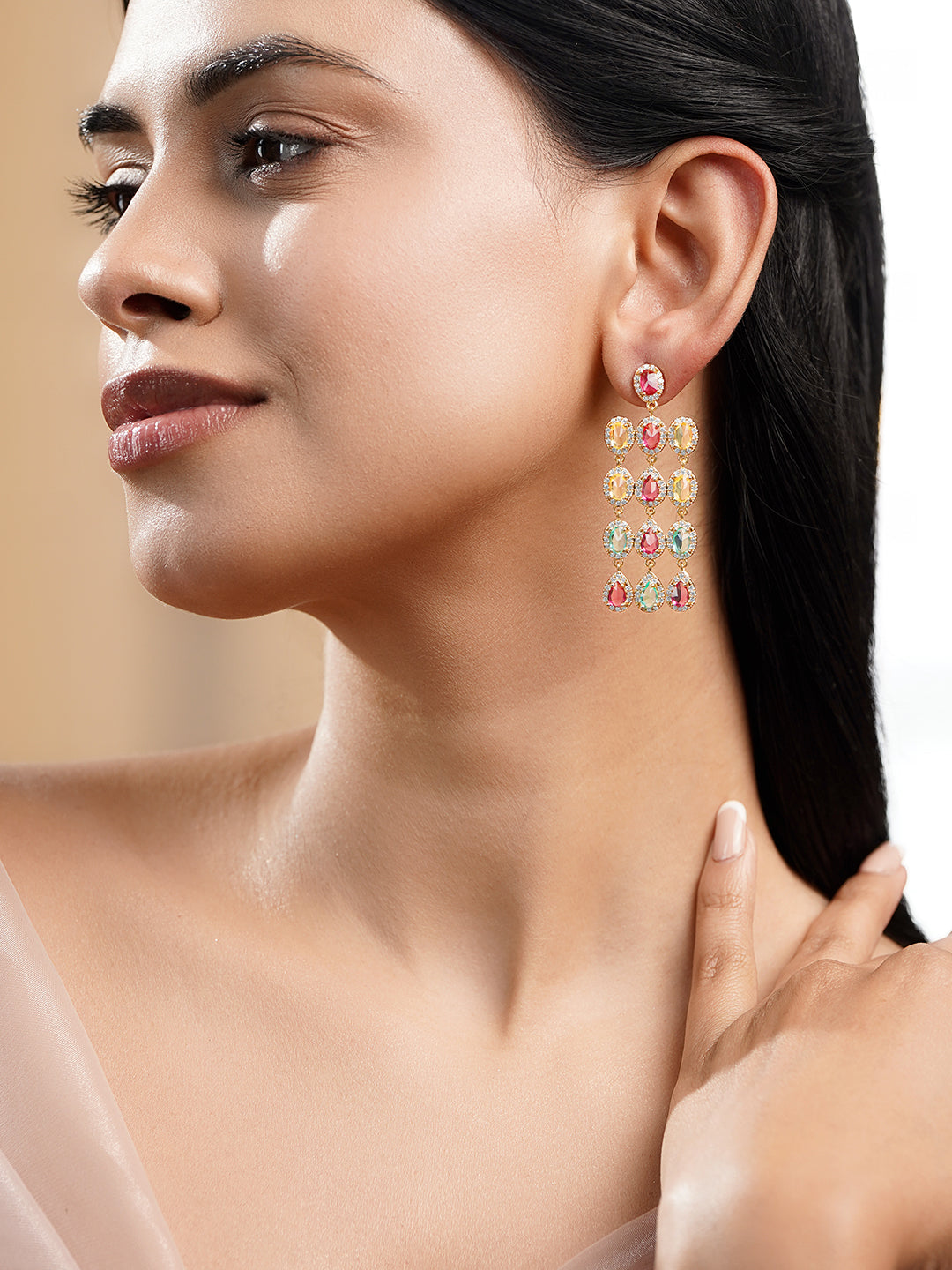 Multicolor Gemstone Cascade Dangler Earrings