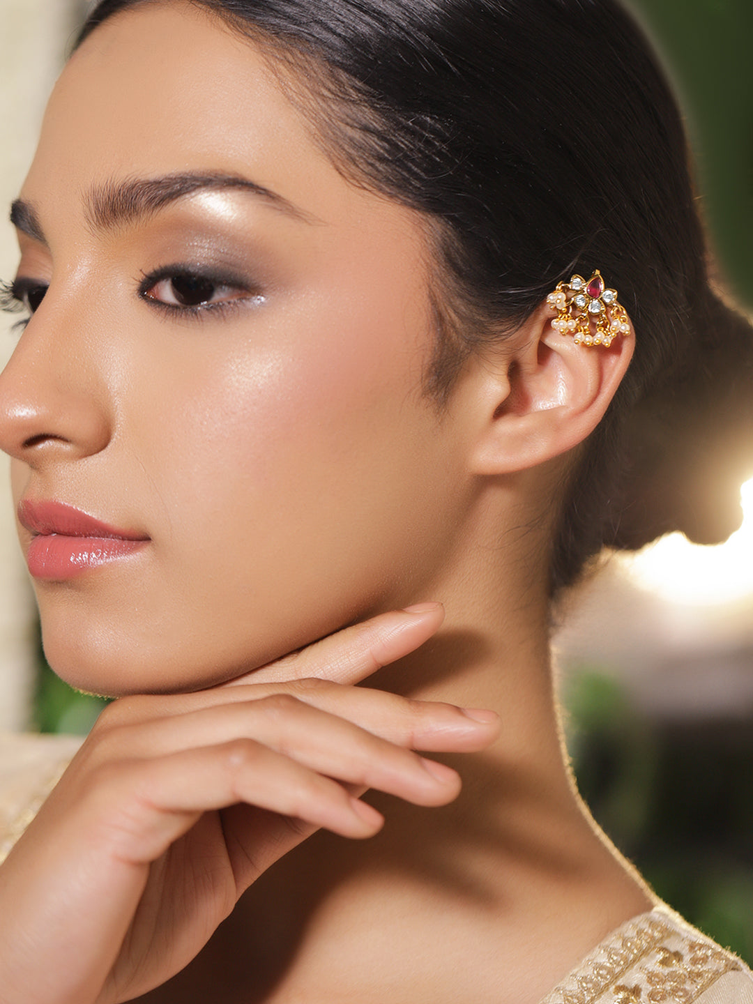 Pink Teardrop Pearl Beaded Ear Cuffs