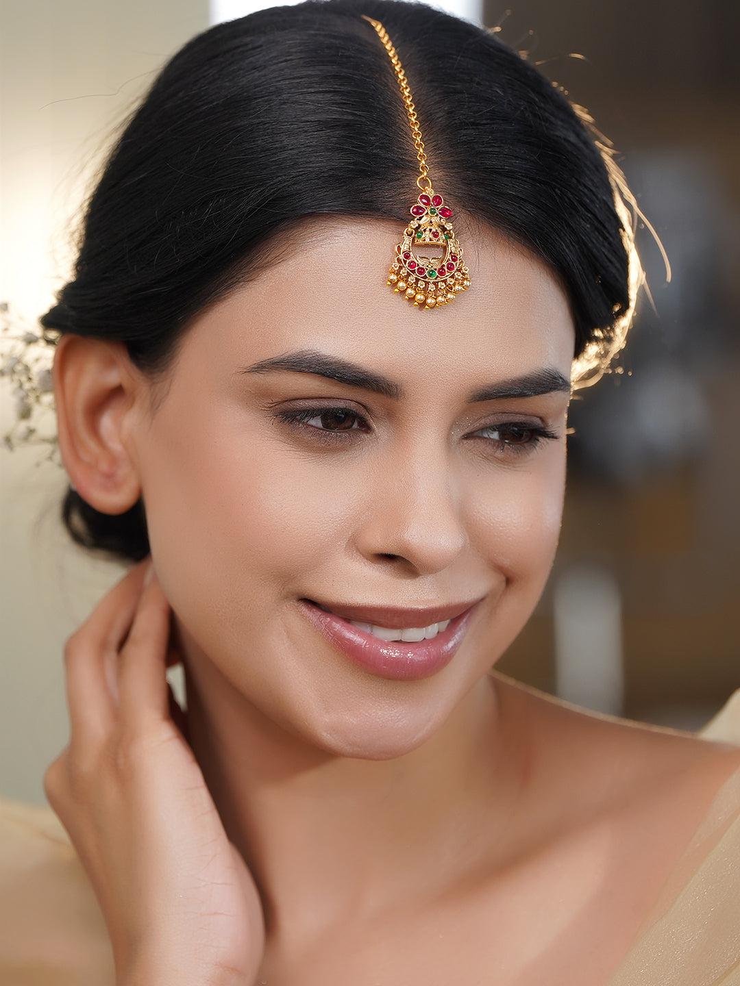 Traditional Ruby Green Maangtikka