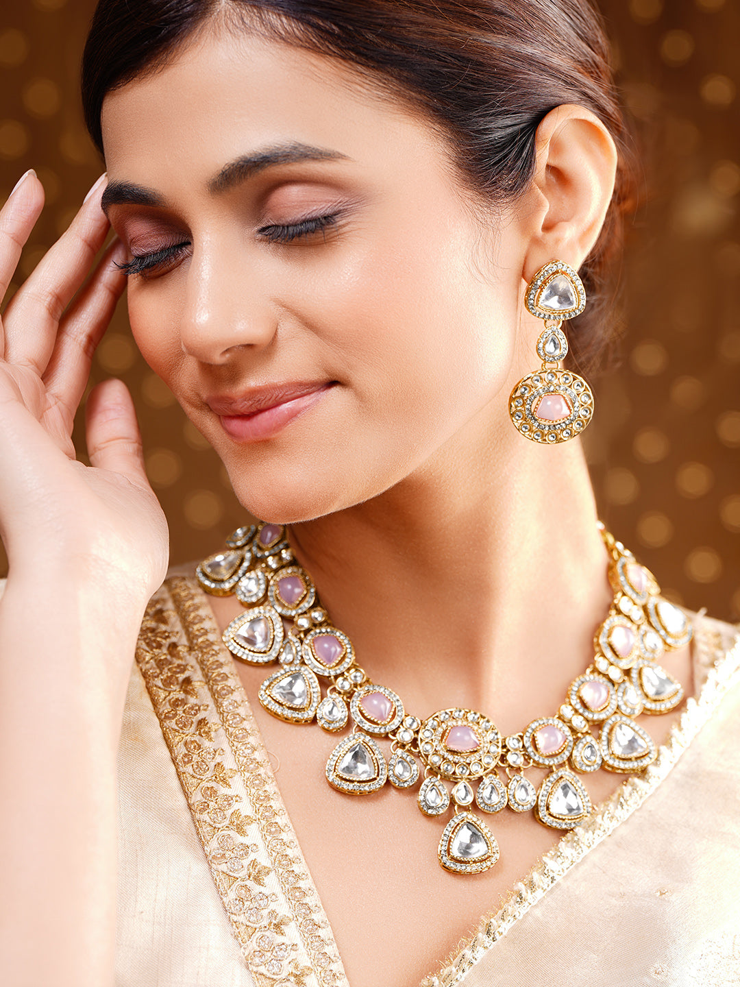 Luxury Pastel Kundan Bridal Necklace Set