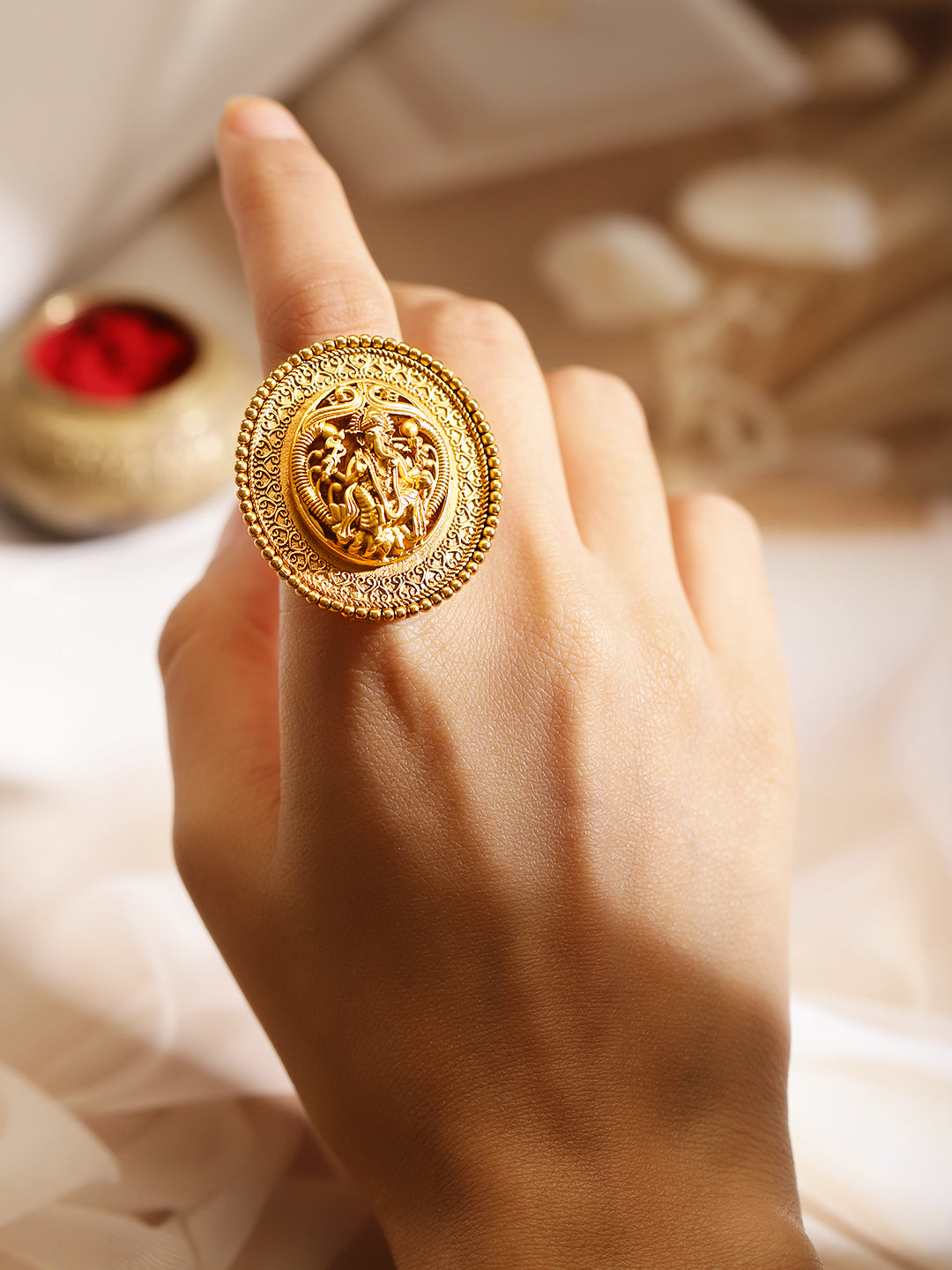Ganesh Motif Gold Toned Ring