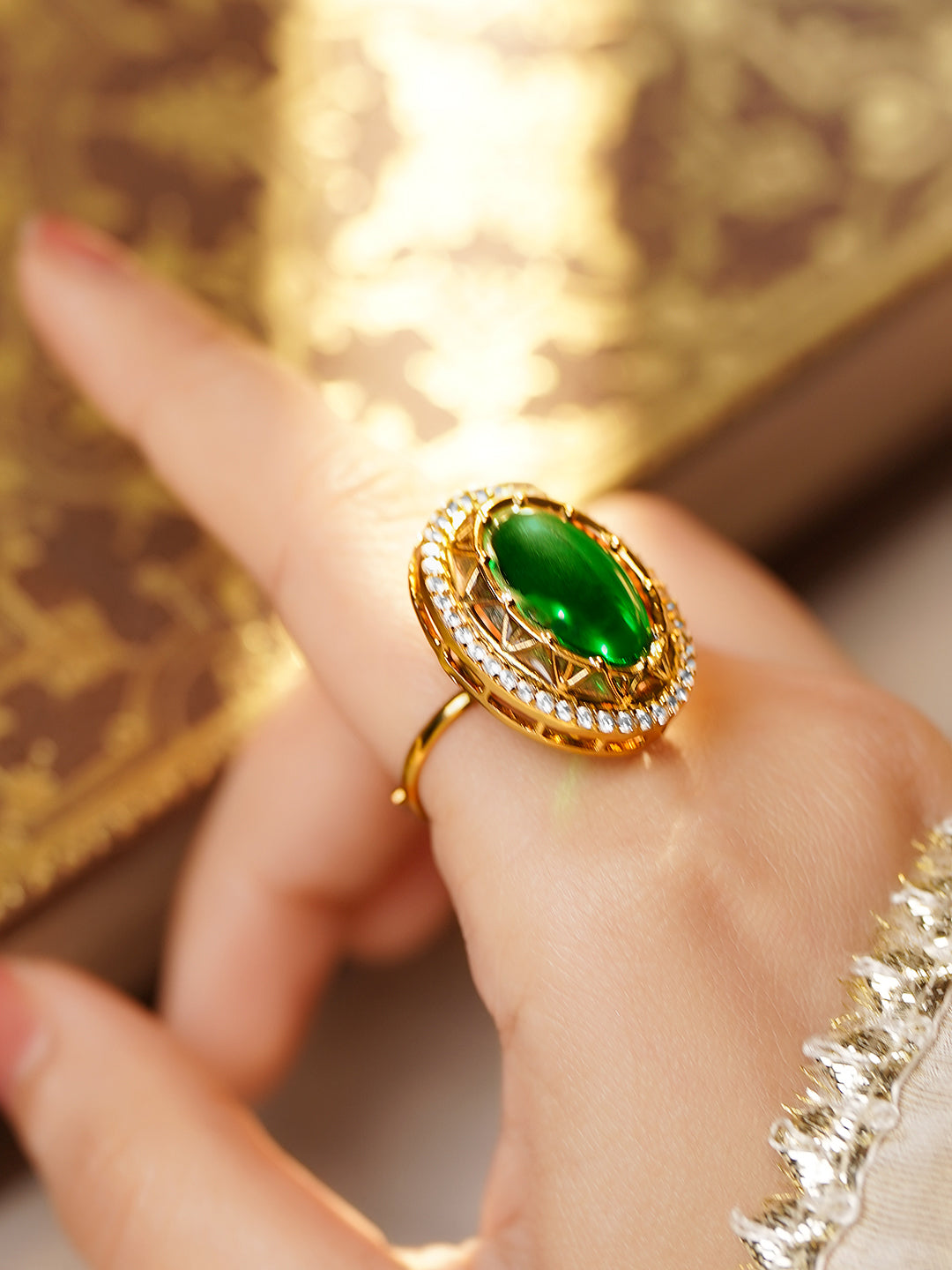 Regal Emerald Gemstone Cocktail Ring
