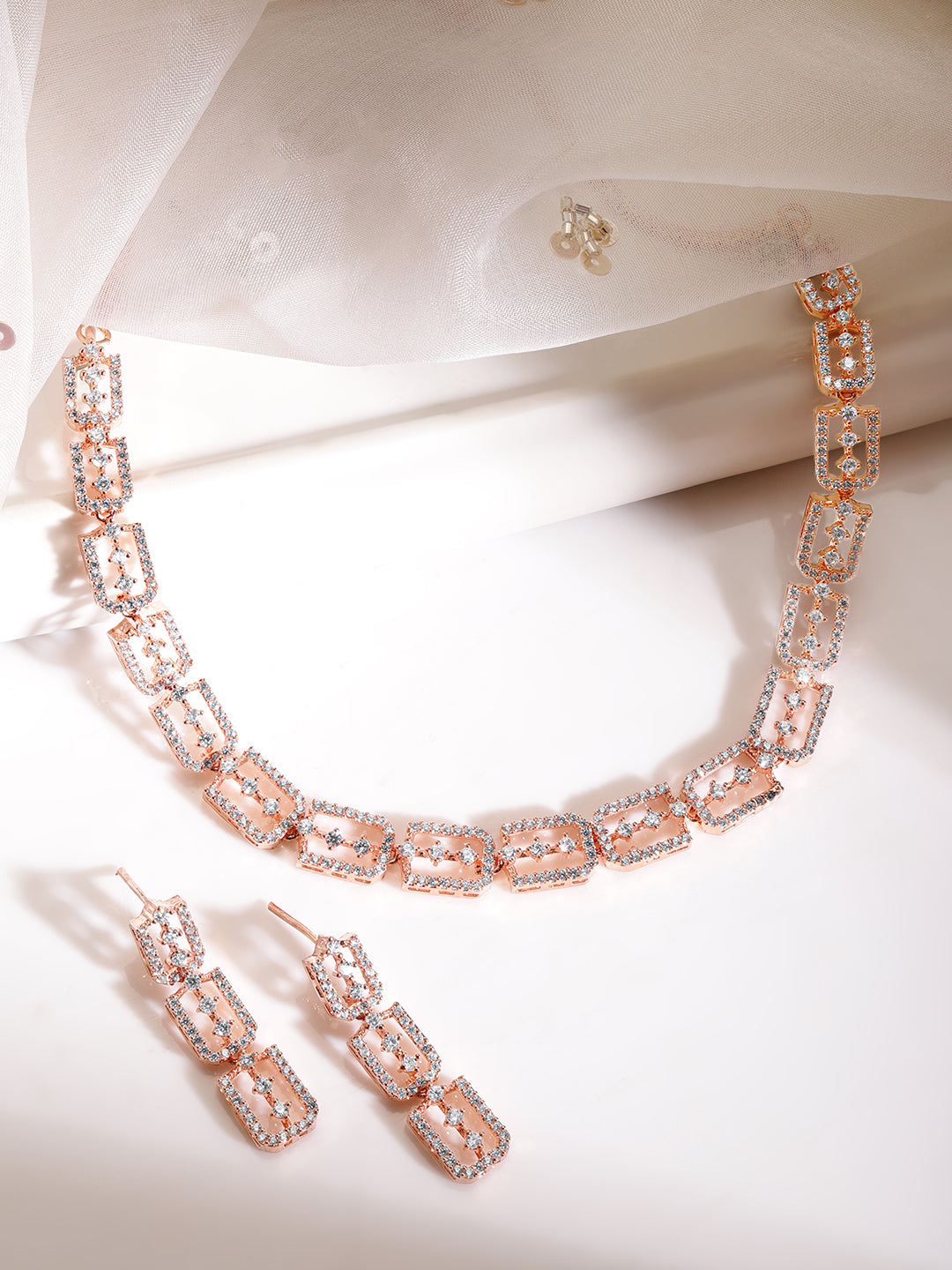 Rubans Rose Gold Plated Necklace Set With Studded American Diamonds