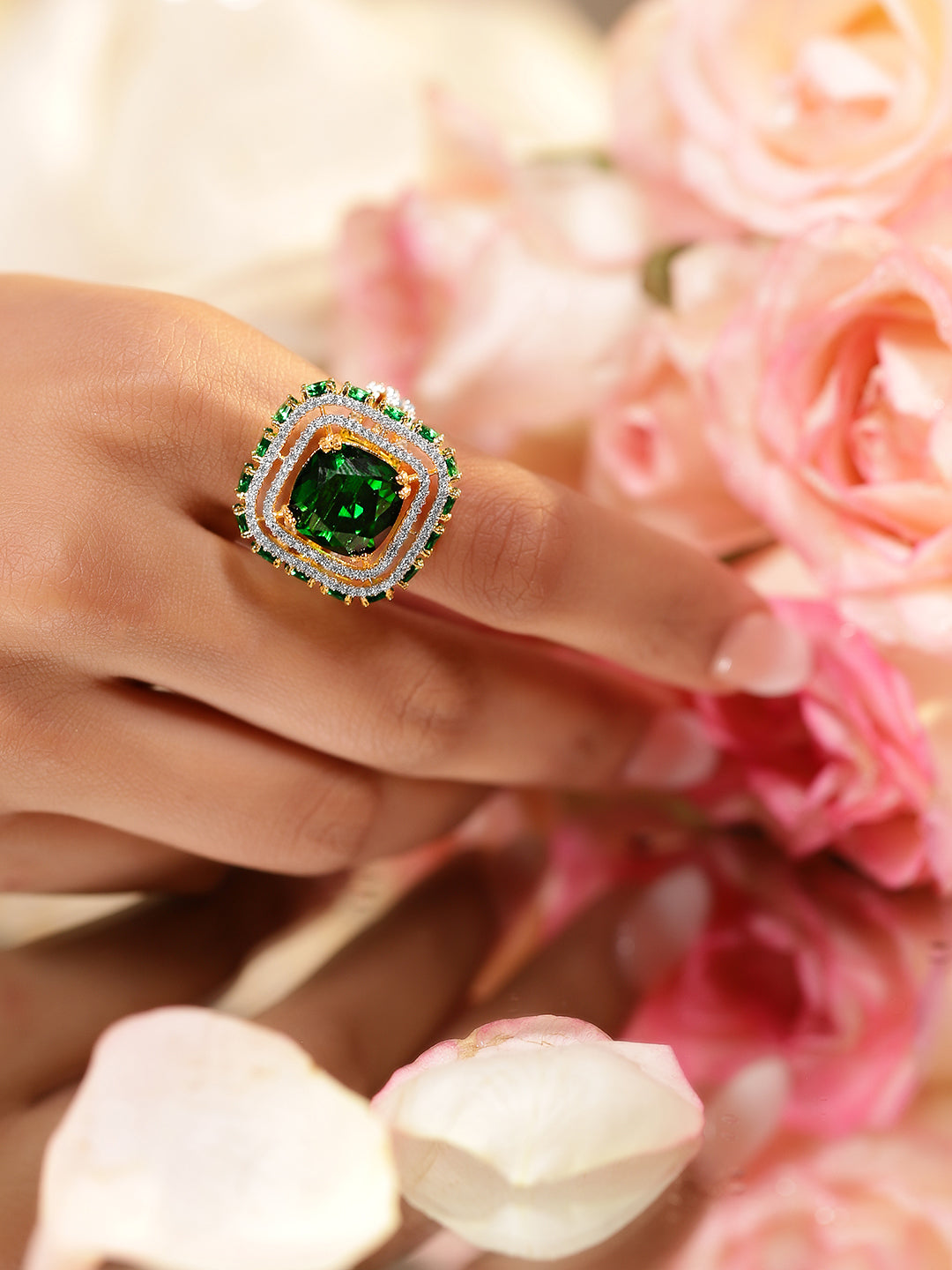 Emerald American Diamond Zirconia Studded Ring