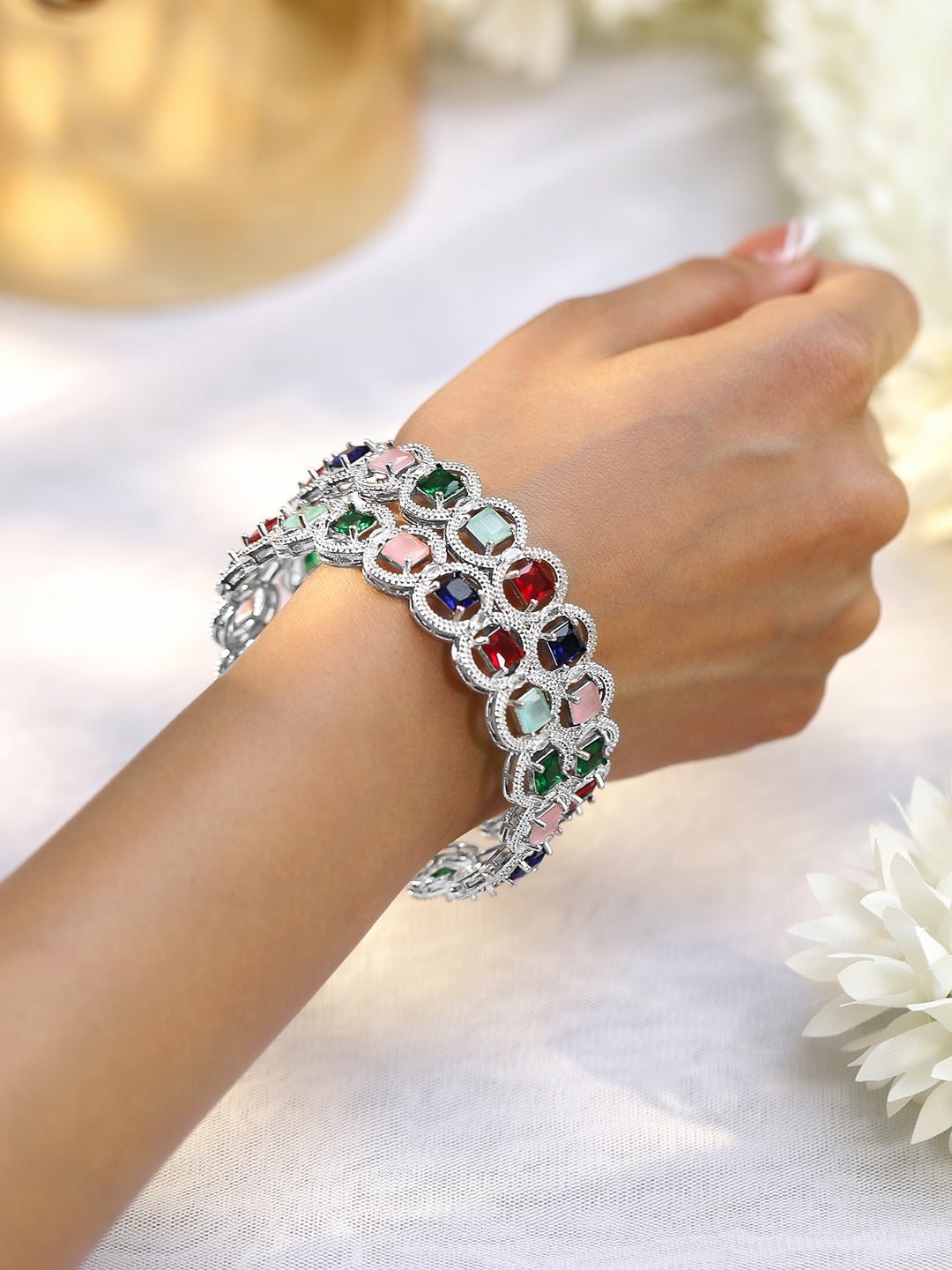 Vibrant American Diamond Silver Bangles