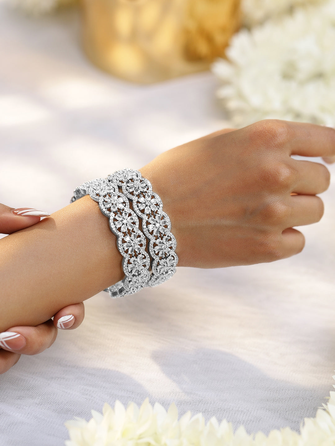 Dazzling American Diamond Silver Bangles
