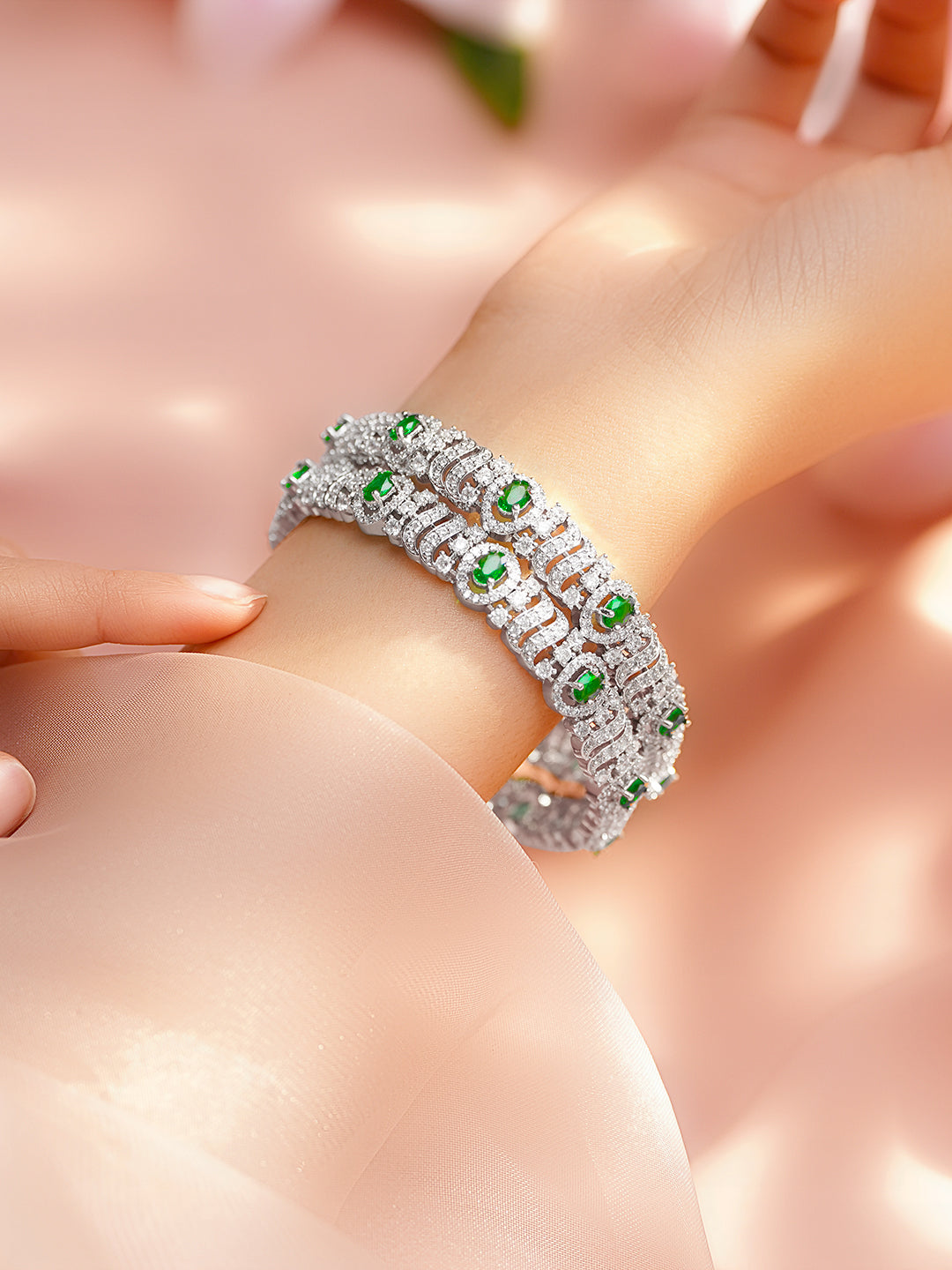 Emerald Highlight Zirconia Statement Bangles