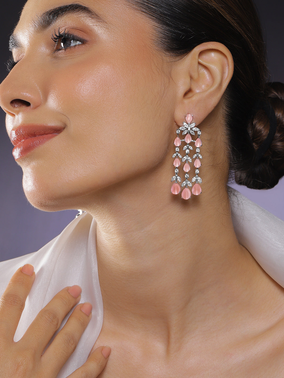 Dreamy Pink Crystal American Diamond Zirconia Danglers