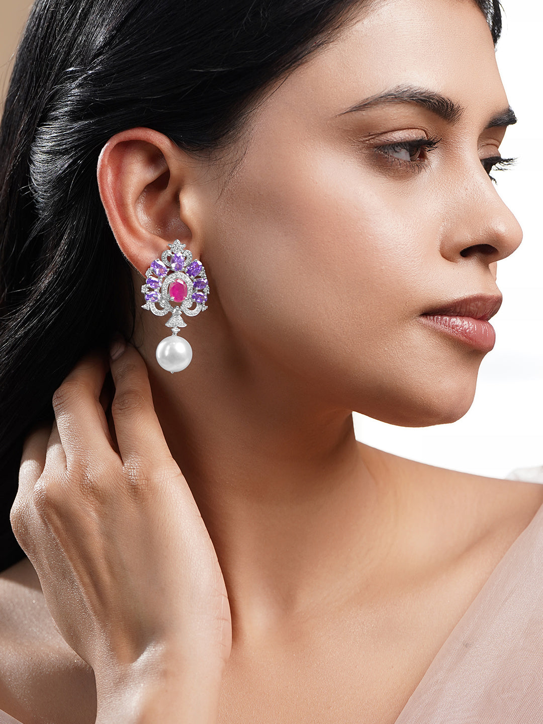 Crystal Bloom Pearl Drop Earrings