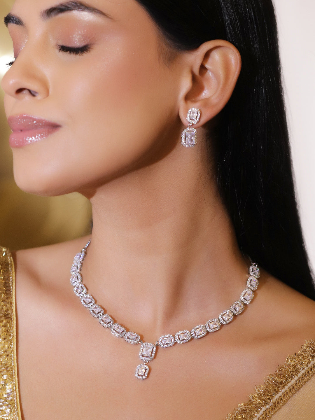 Forever Shine White American Diamond Zirconia Necklace Set