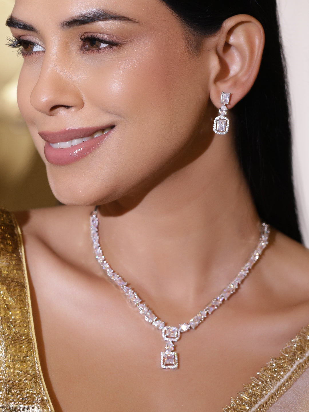 White American Diamond Zirconia Necklace Set