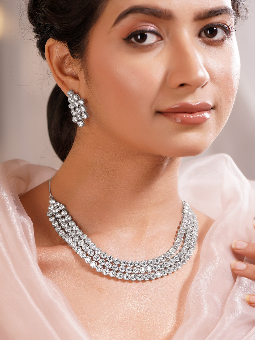 Elegant Diamond Layered Necklace Set