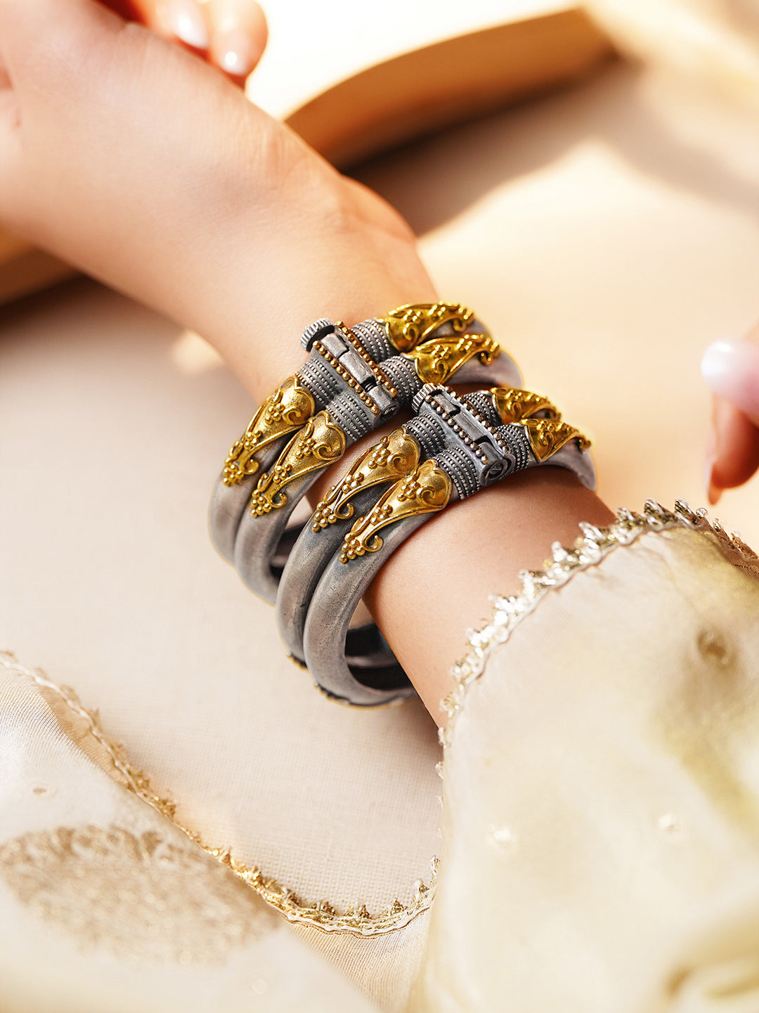 Vintage Dual Tone Statement Bangles