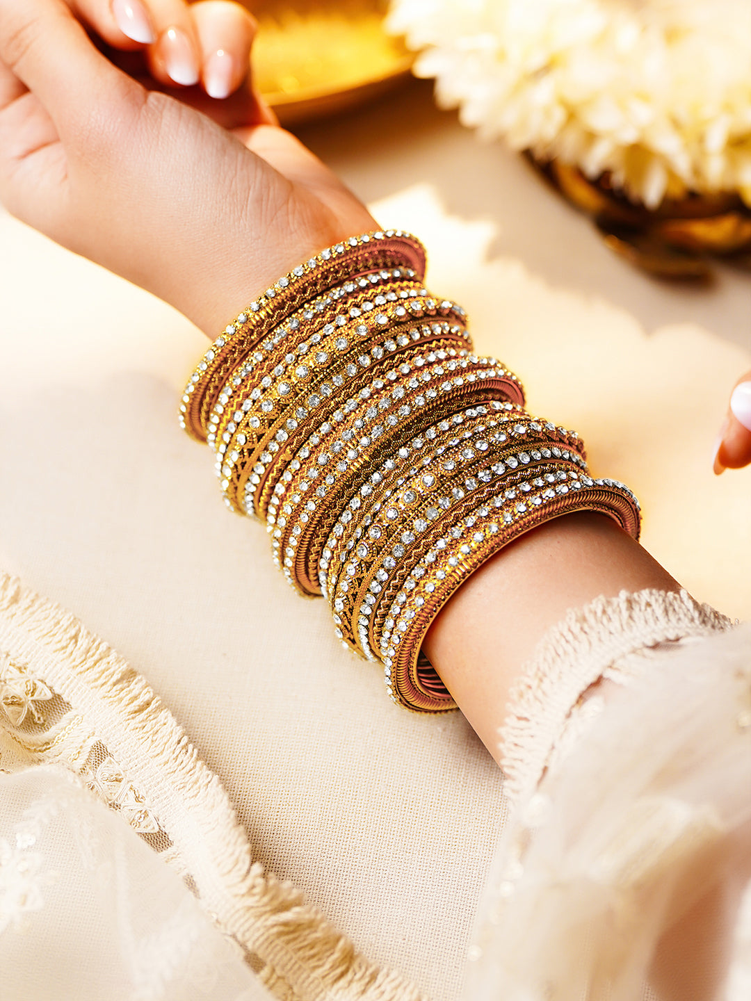 Crystal Luxe Stacked Gold Bangles