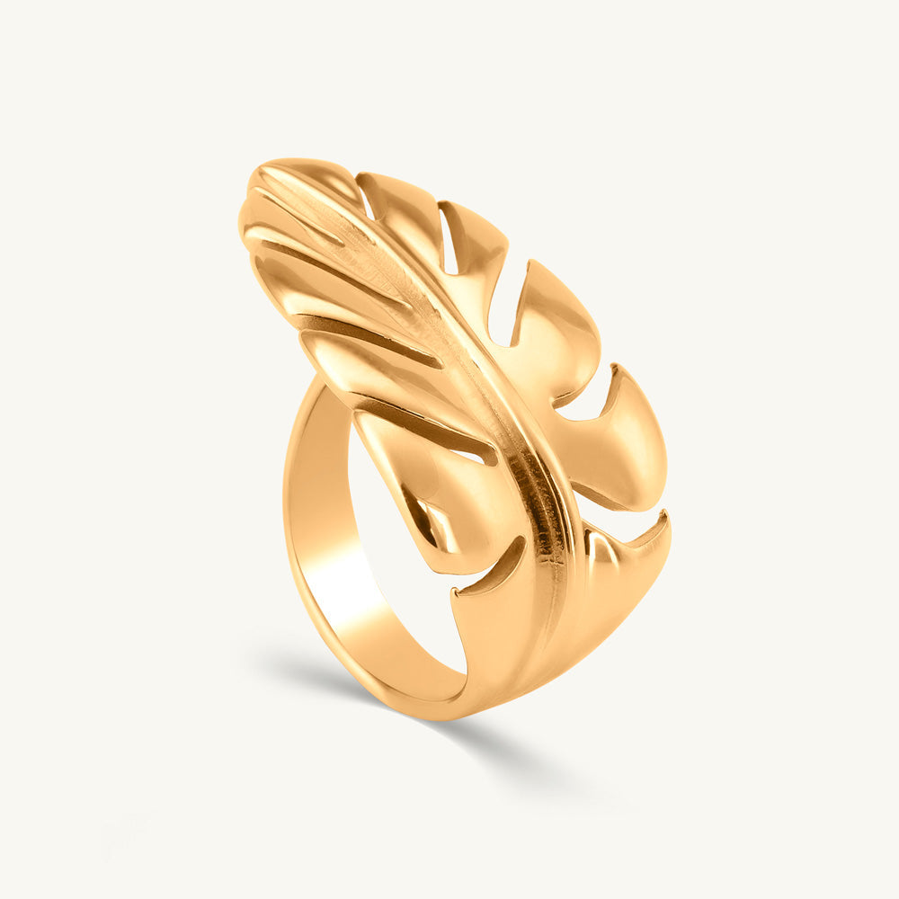 Golden Leaf Curve Ring