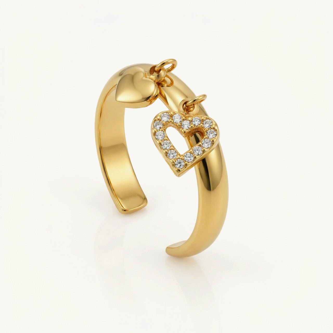 Golden Duo Heart Adjustable Ring