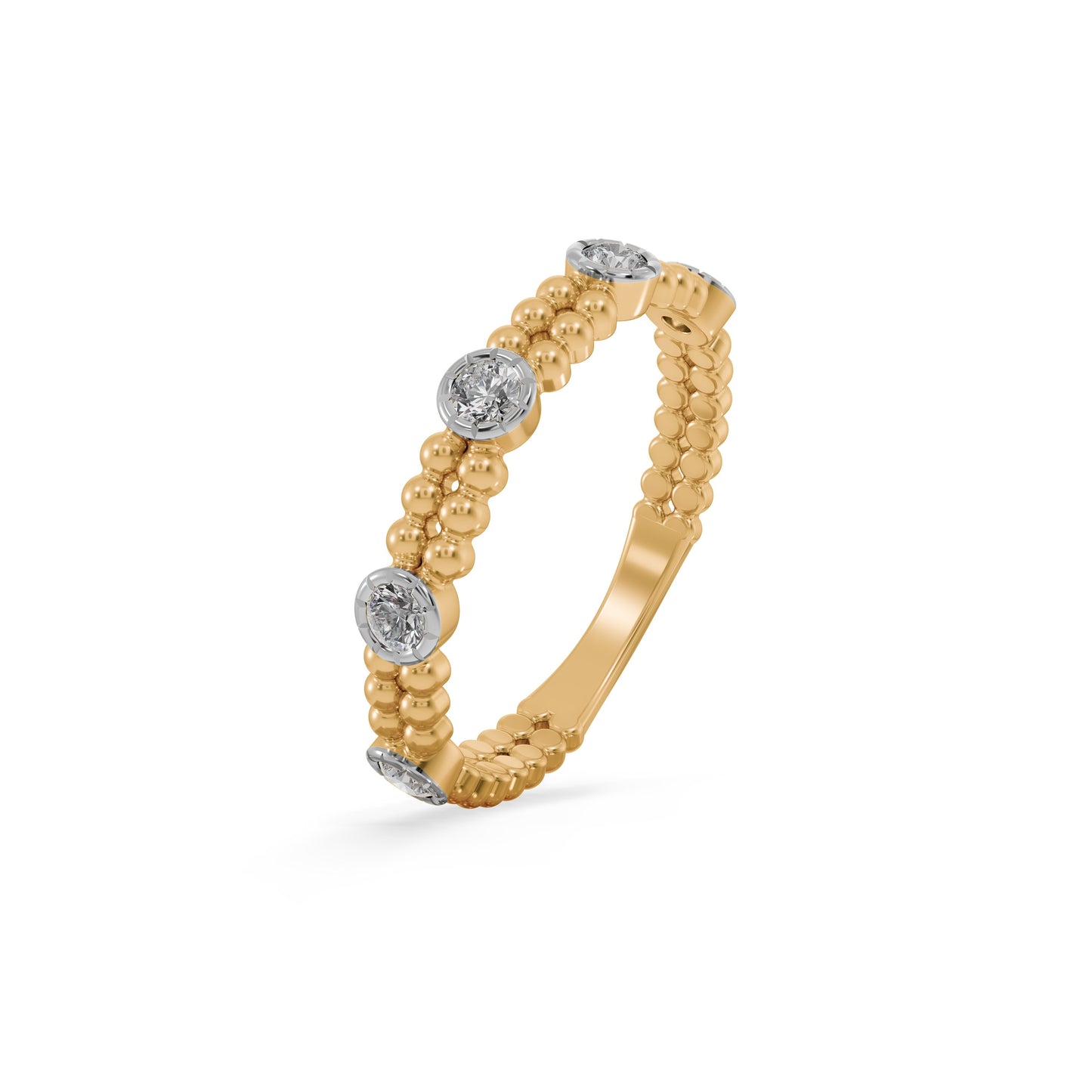 Triple Diamond Beaded 9KT Gold Laboratory Grown Diamond Ring