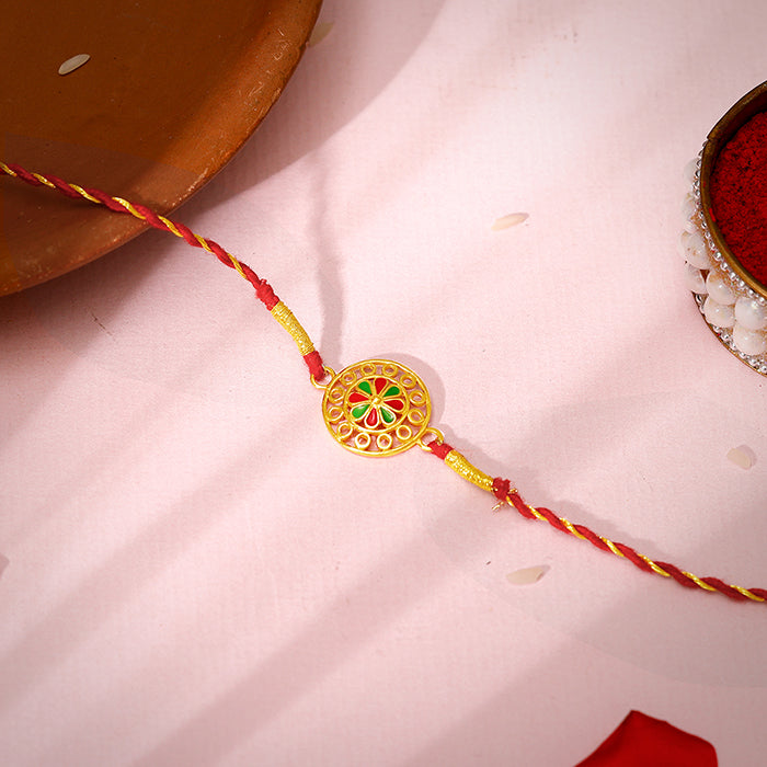Golden Floral Circle Rakhi