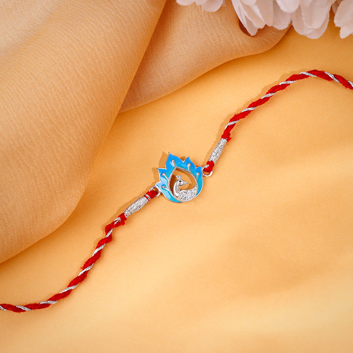 Silver Flaming Peacock Rakhi
