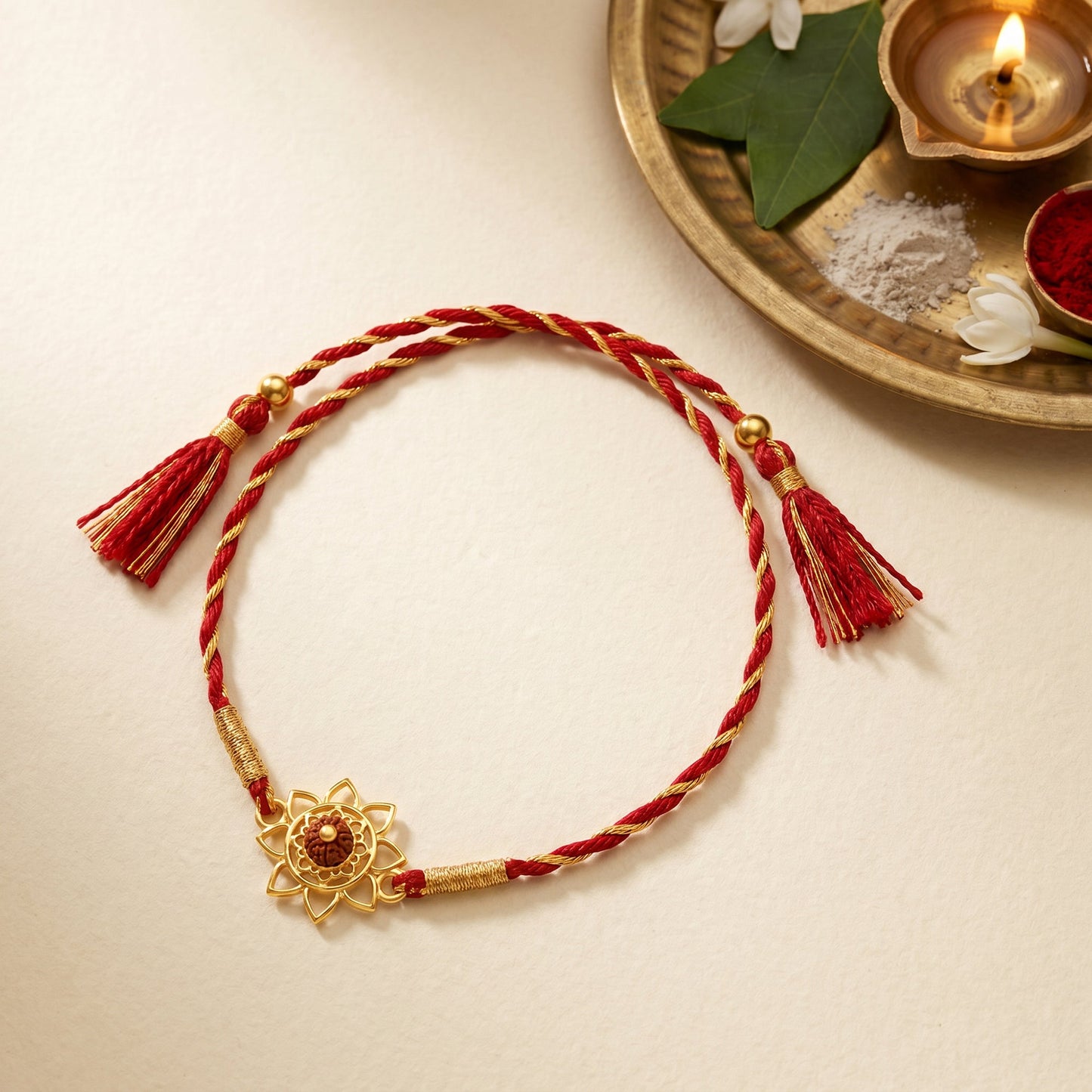 Golden Flower Rudraksham Rakhi