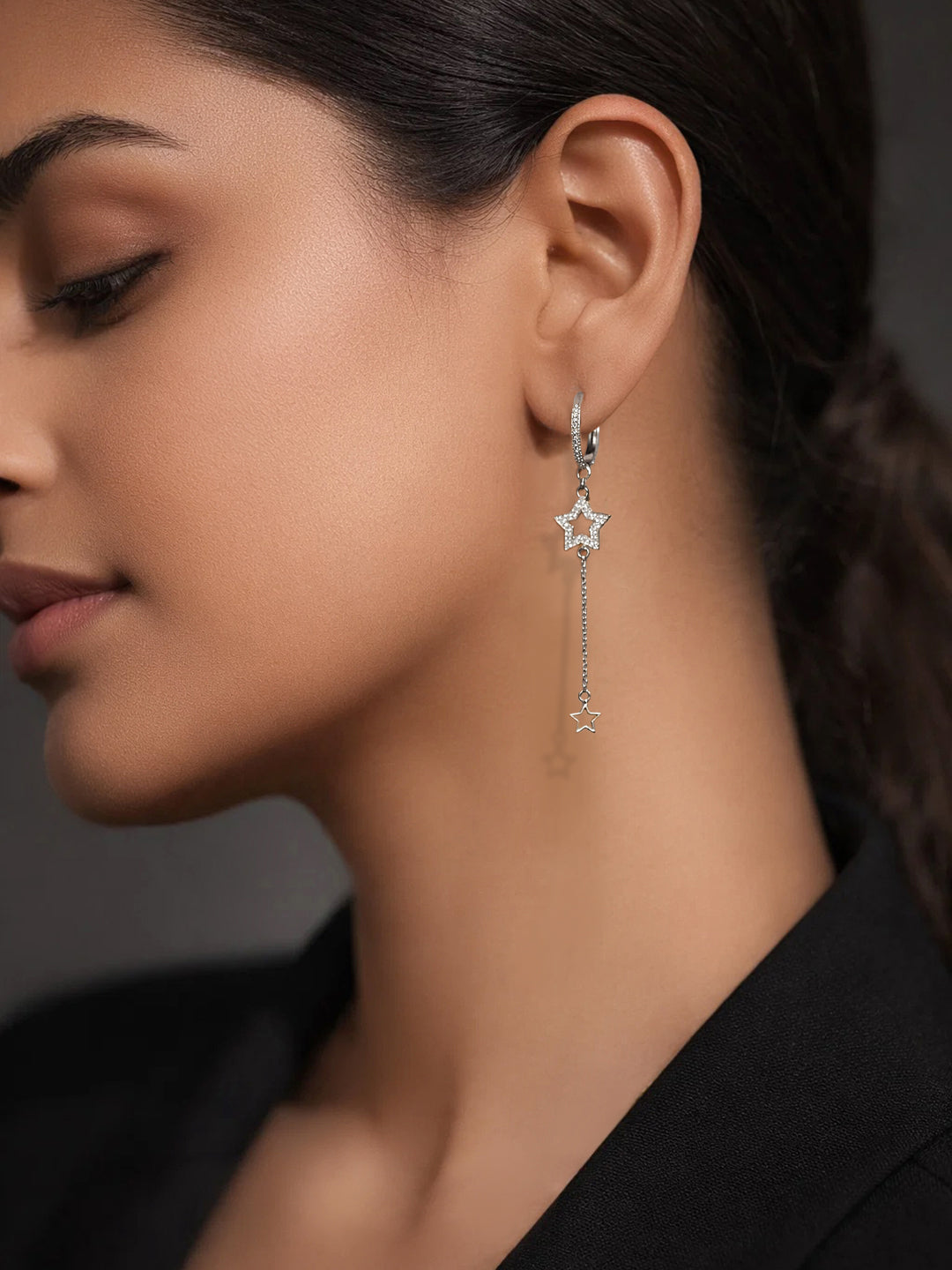 925 Fine Silver Star Chain Drop Earrings