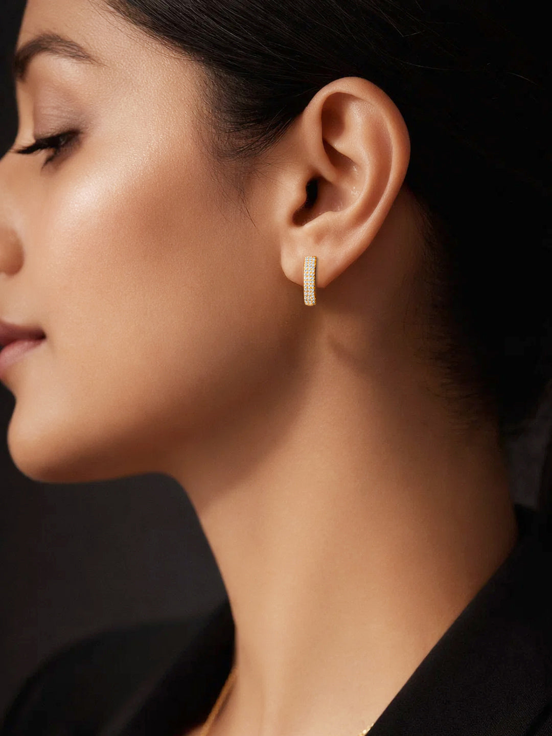 925 Fine Silver Pave Crystal Half Hoop Studs