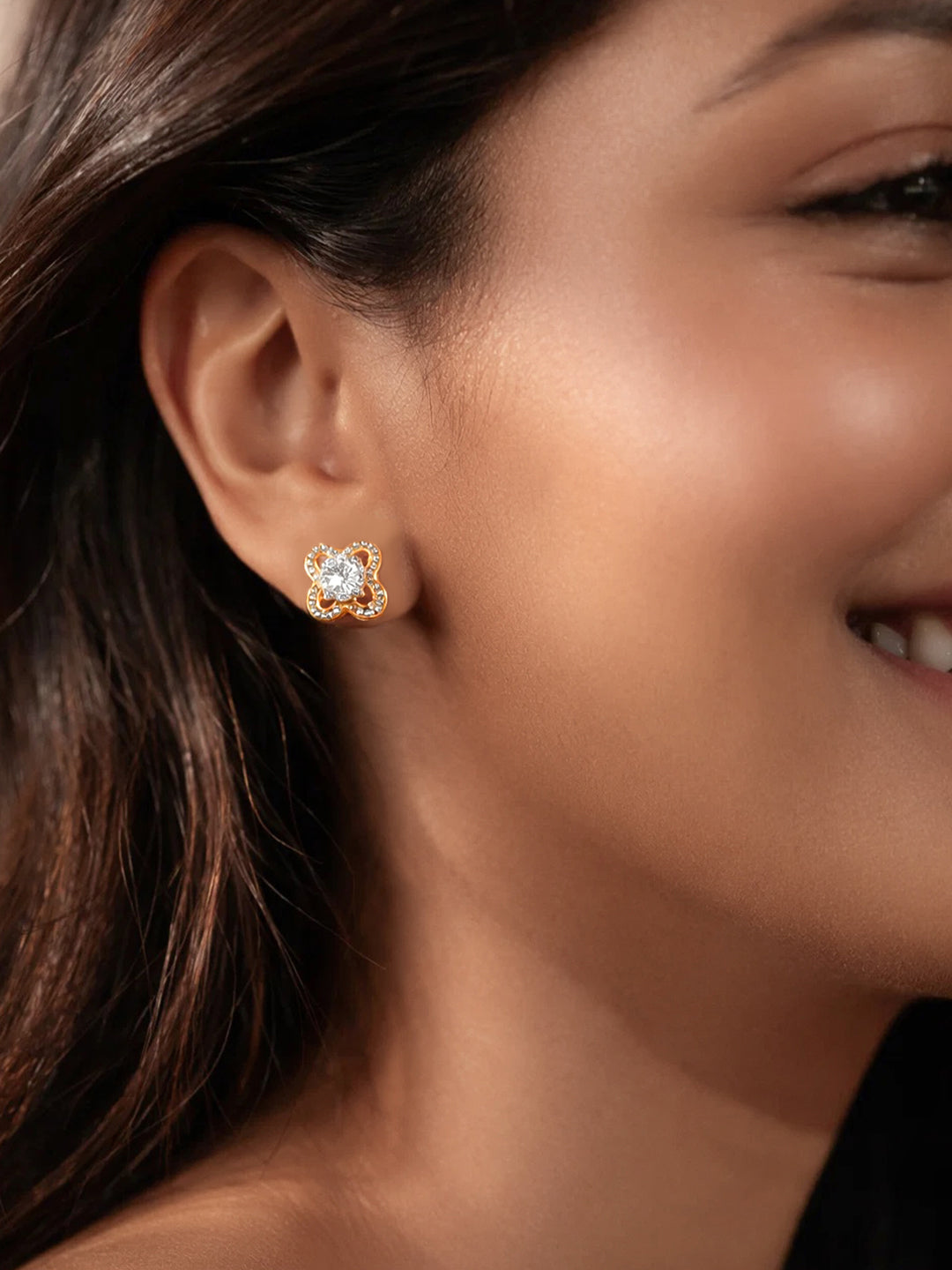 925 Silver Diamond Floral Stud Earrings