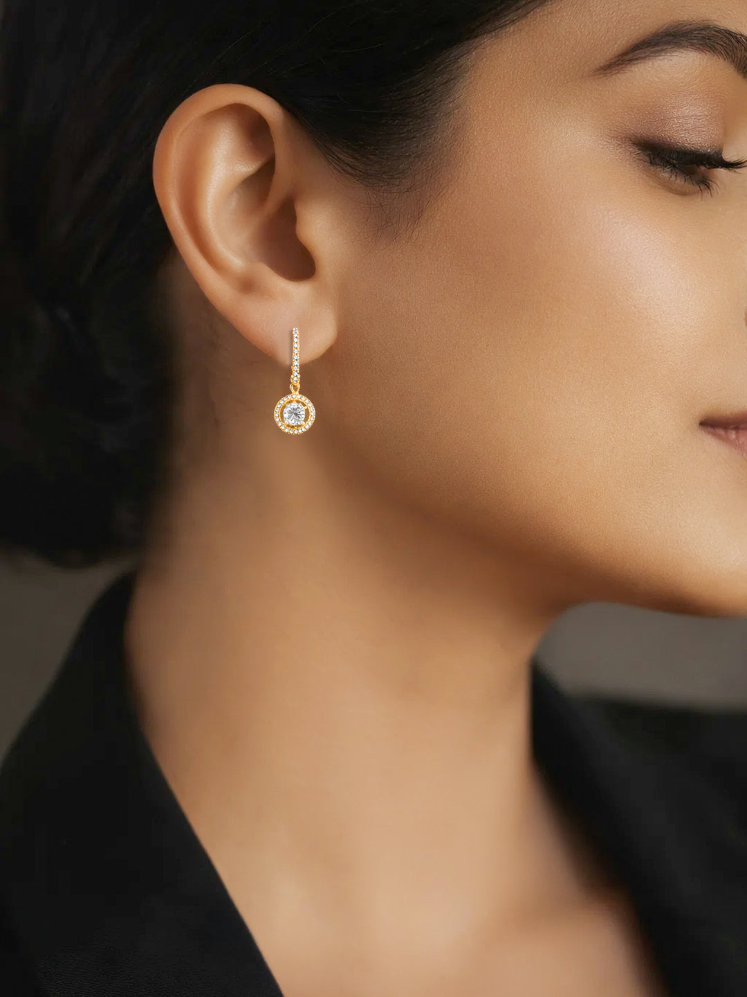 925 Fine Silver Solitaire Halo Drop Earrings