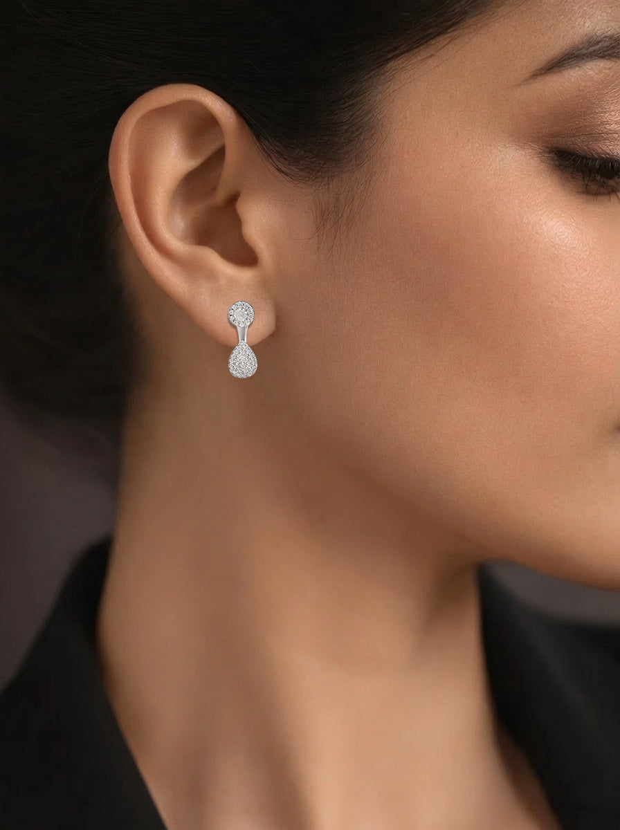 925 Fine Silver Zirconia Cluster Drop Earrings