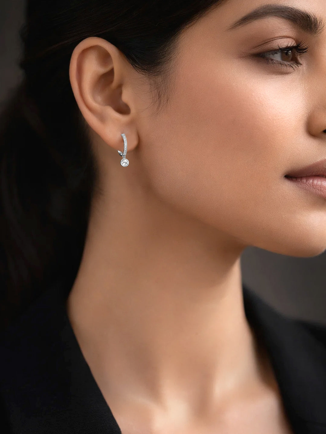 925 Fine Silver Zirconia Hoop Drop Earrings