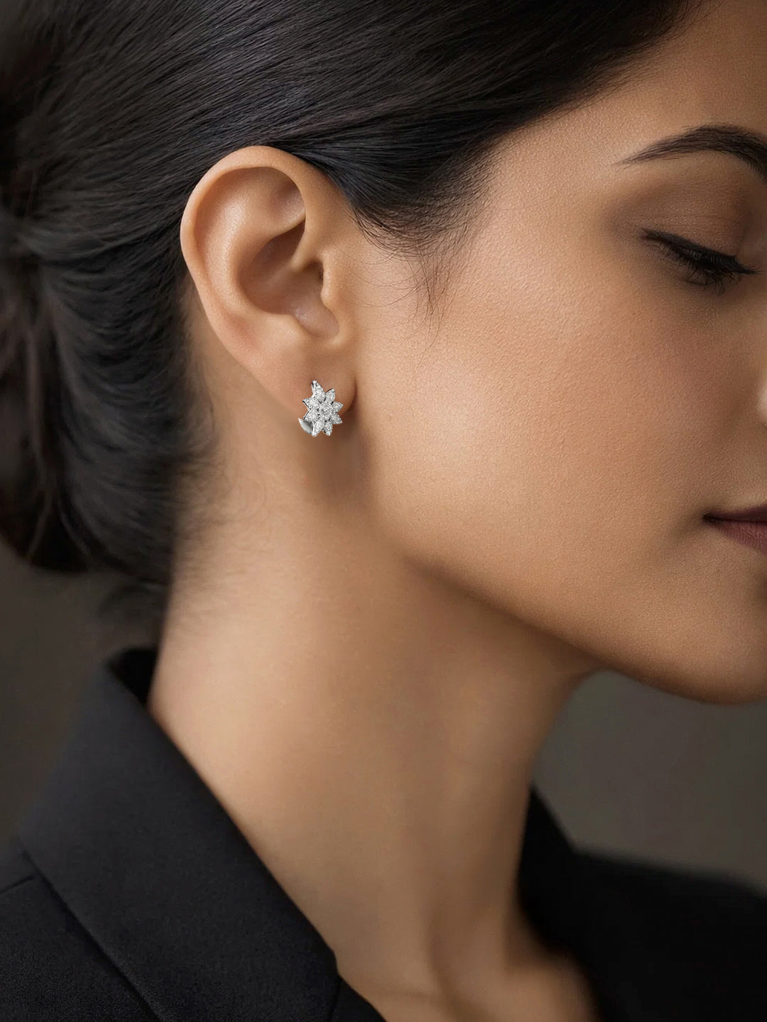 925 Fine Silver Zirconia Floral Stud Earrings