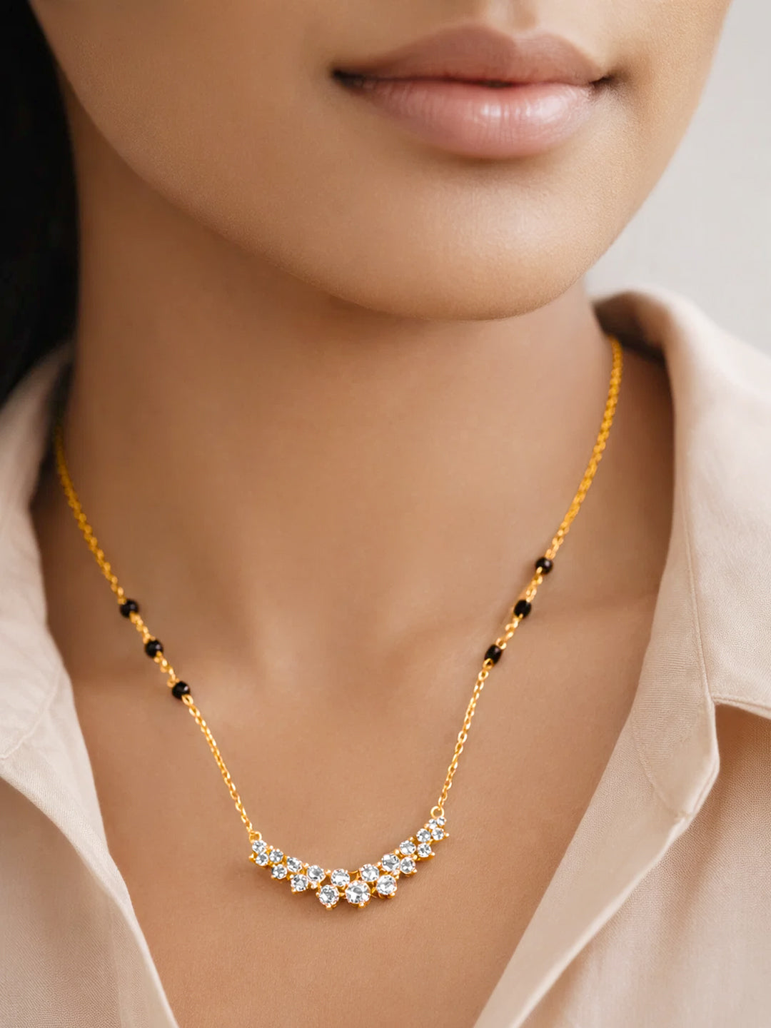 925 Fine Silver Diamond Cluster Mangalsutra Necklace