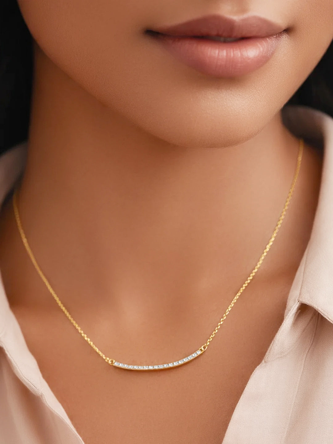 925 Fine Silver Minimal Diamond Bar Necklace