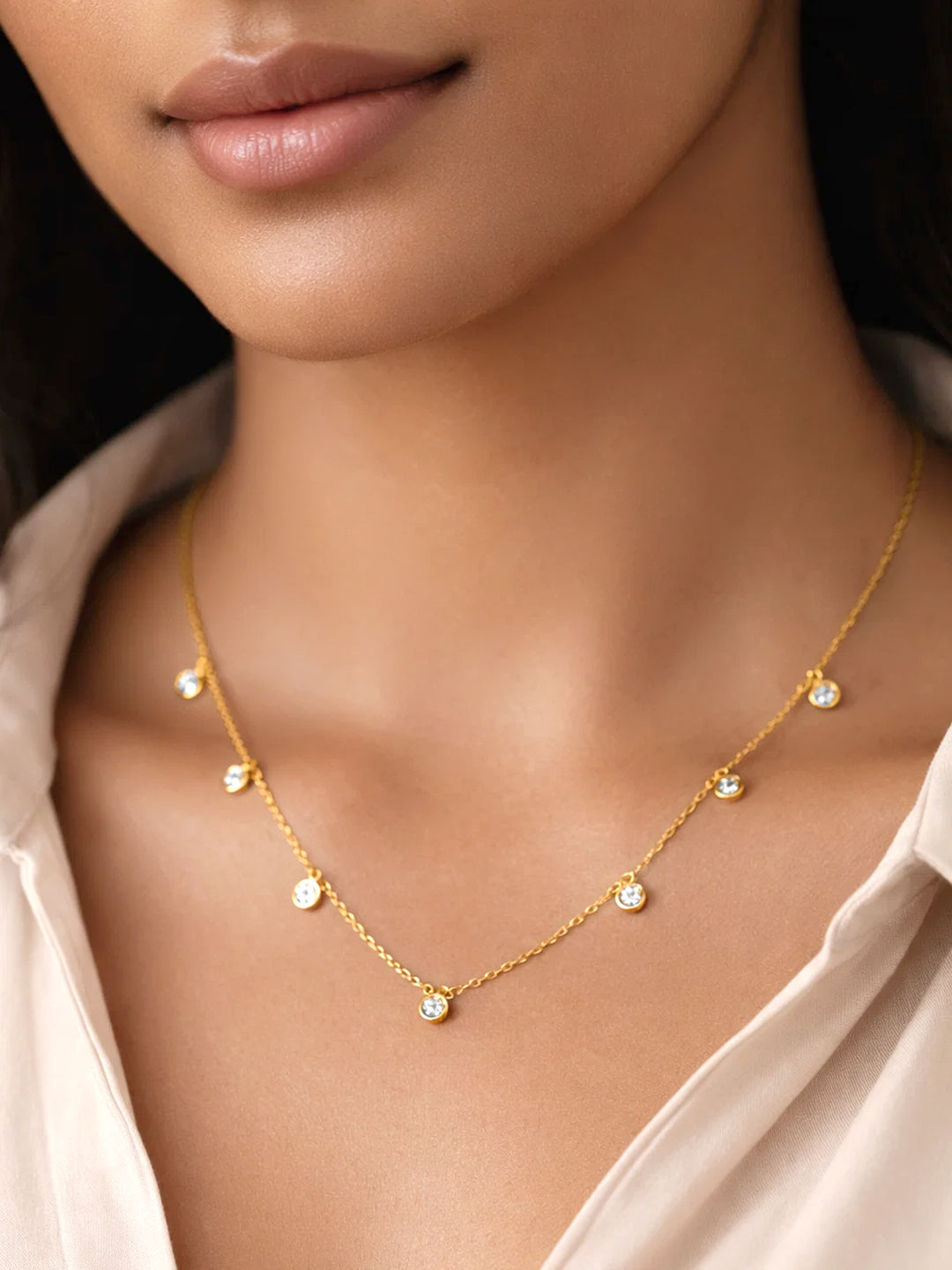 925 Fine Silver Sparkling Crystal Charm Necklace