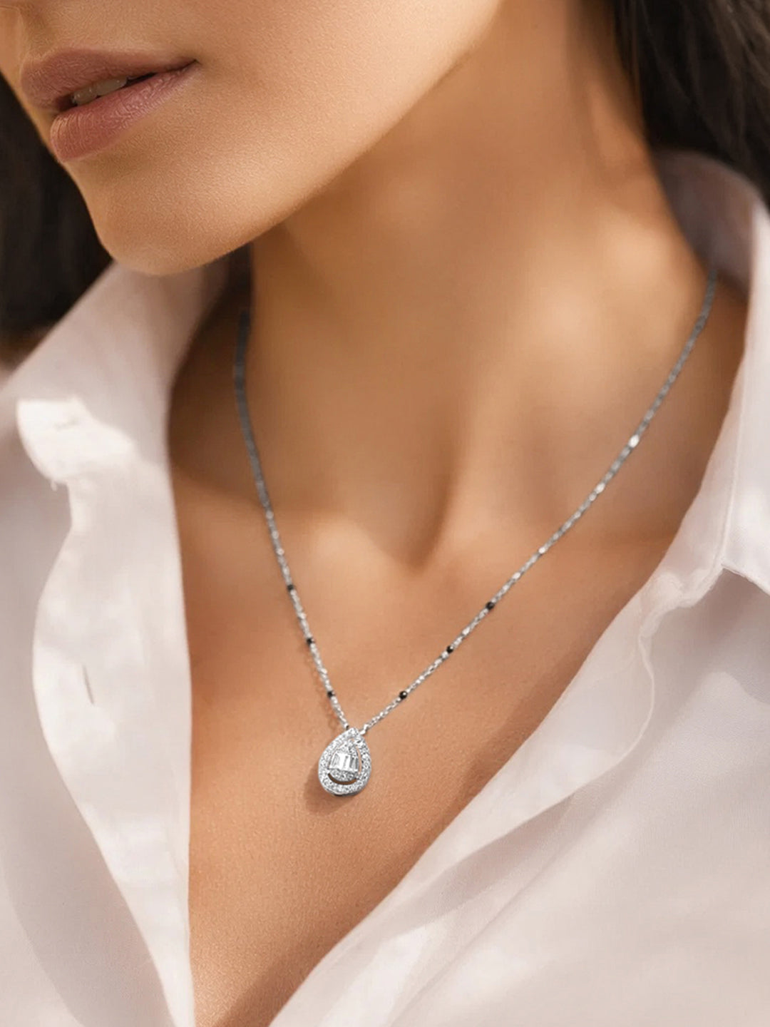 925 Fine Silver Tear Drop Pendant Necklace