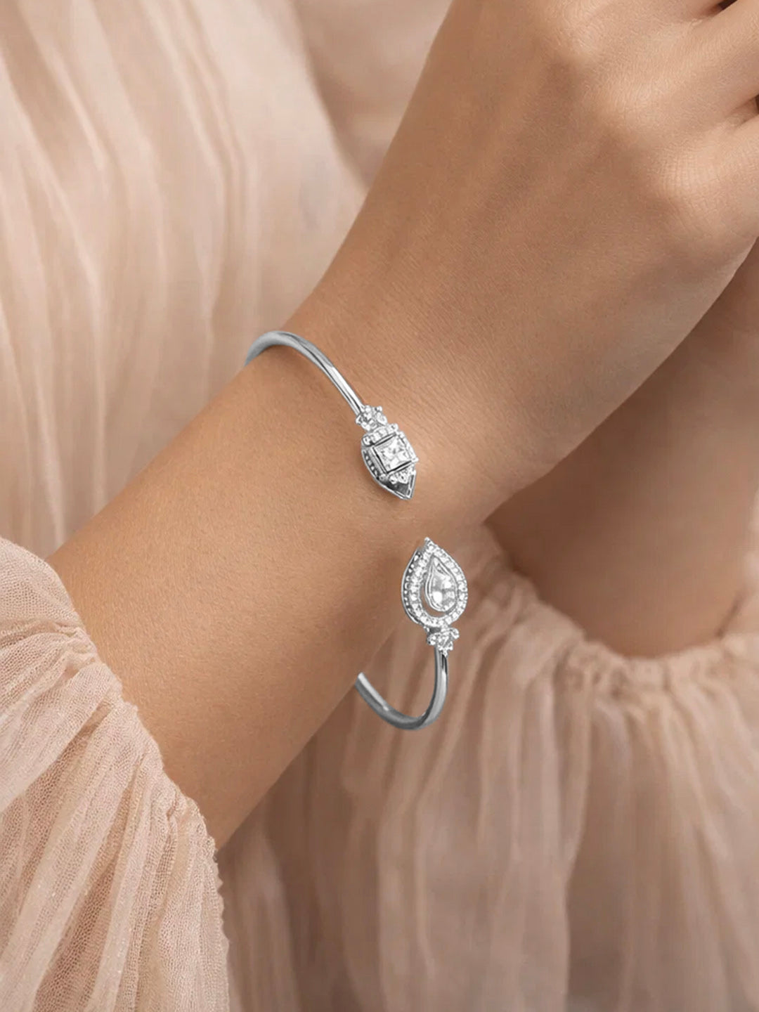 925 Fine Silver Crystal Open Cuff Bracelet