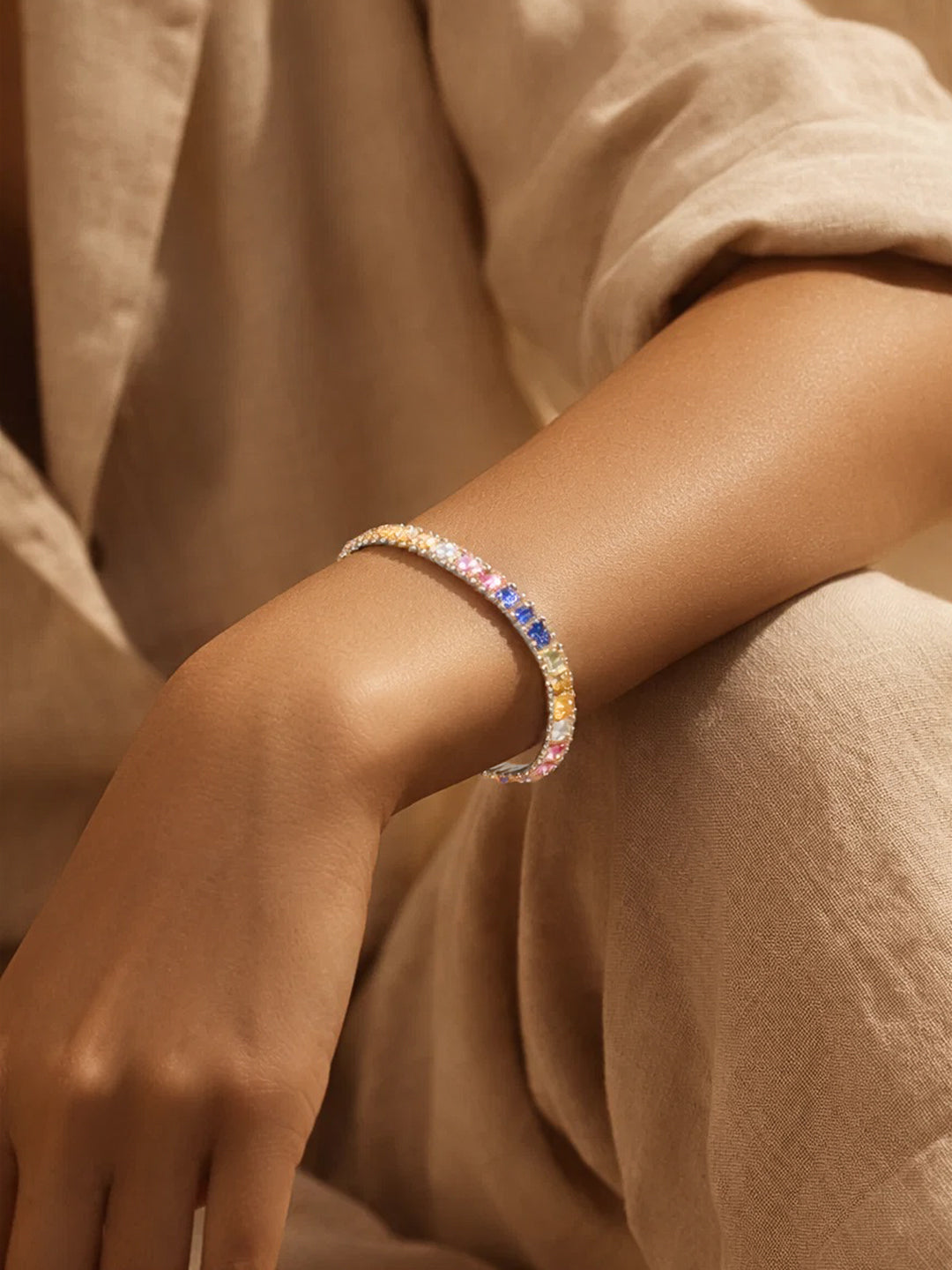 925 Fine Silver Multicolor Crystal Tennis Bracelet