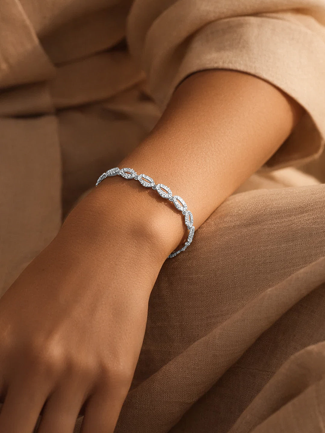 925 Fine Silver Zirconia Link Chain Adjustable Bracelet