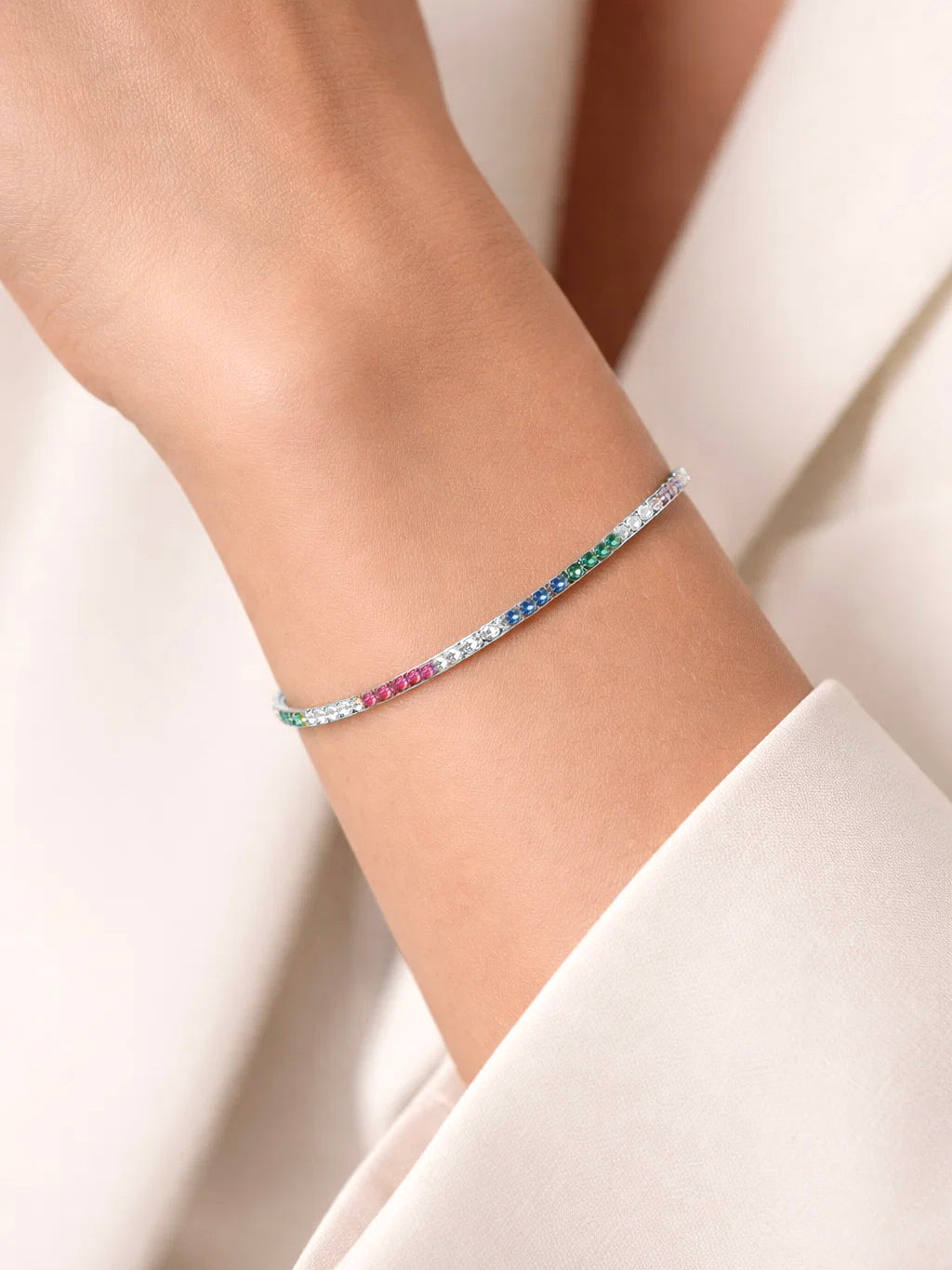 925 Fine Silver Multicolor Crystal Charm Bracelet