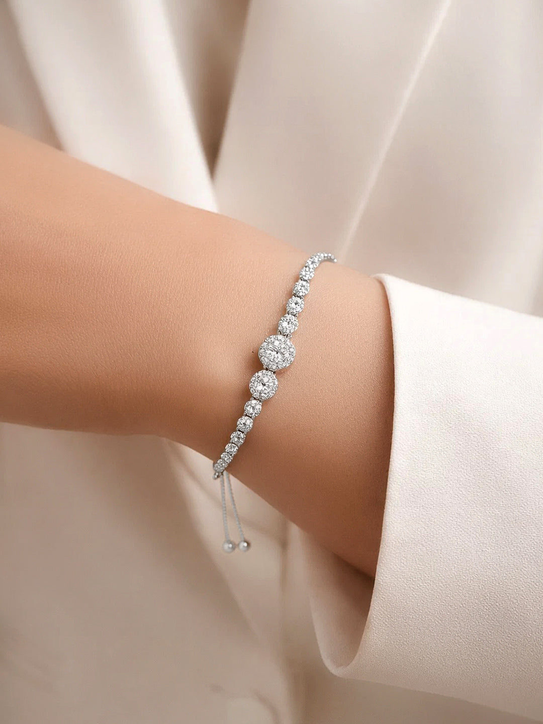 925 Fine Silver Crystal Circle Charm Bracelet