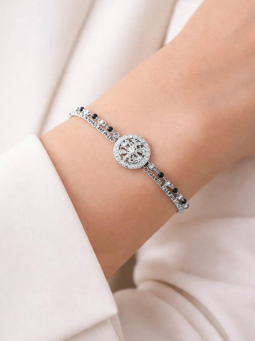 925 Fine Silver Crystal Medallion Link Bracelet